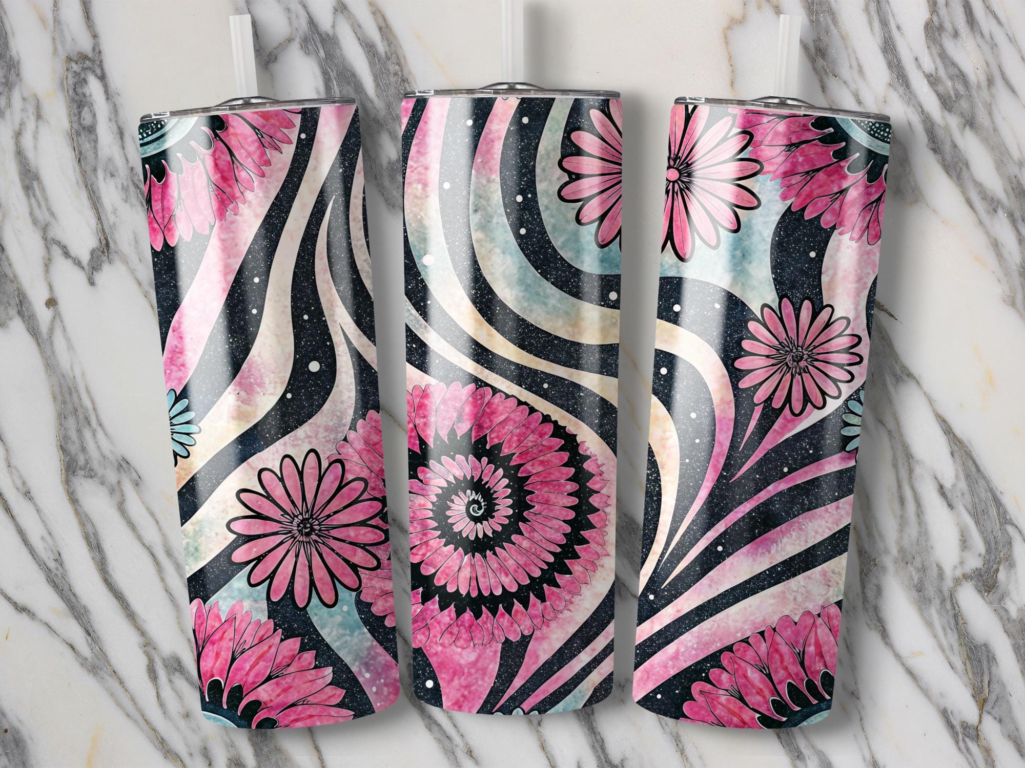 Pink Floral Zebra Print Tumbler Wrap: 20 oz Skinny Tumbler Design (Digital Download)