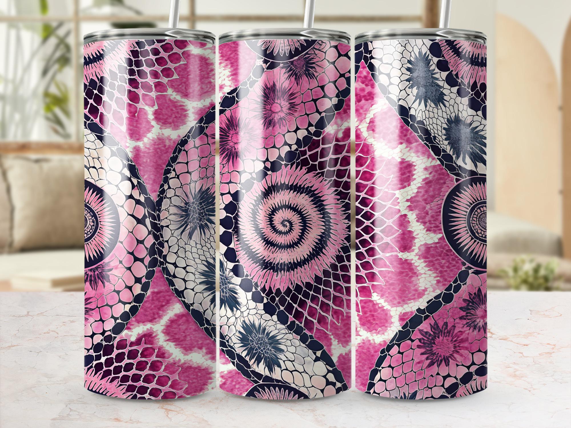 Pink Giraffe Tumbler Wrap: Floral Snake Skin Sublimation Design (Digital Download)