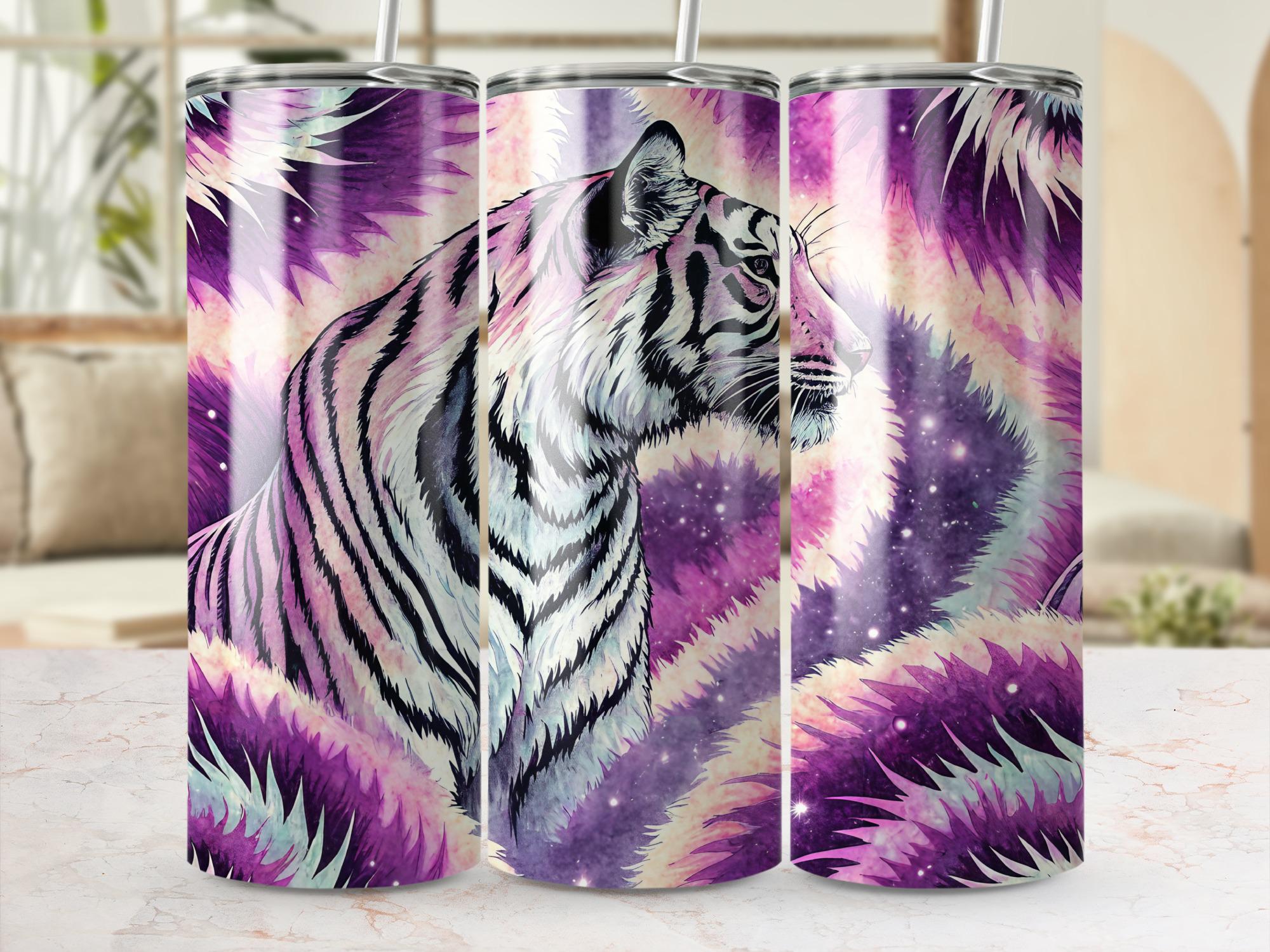 White Tiger Tumbler Wrap: Purple Galaxy Design (Digital Download)