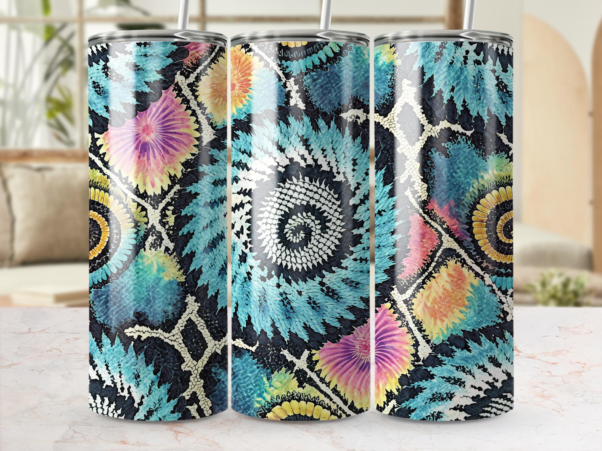 Floral Crochet Tumbler Wrap PNG: Colorful Spiral Design (Digital Download)