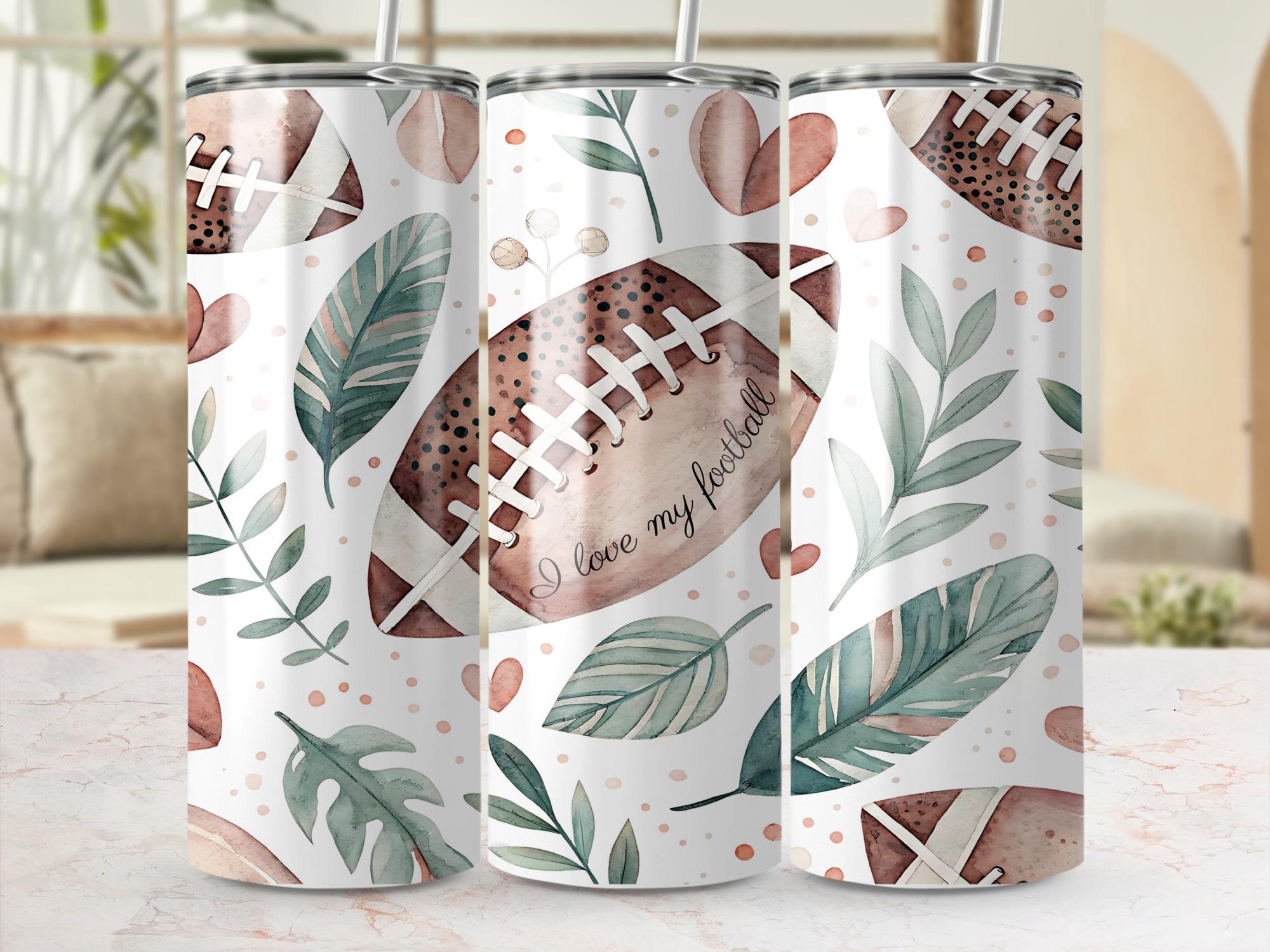 Floral Football Tumbler Wrap PNG - Sports Sublimation Design (Digital Download)