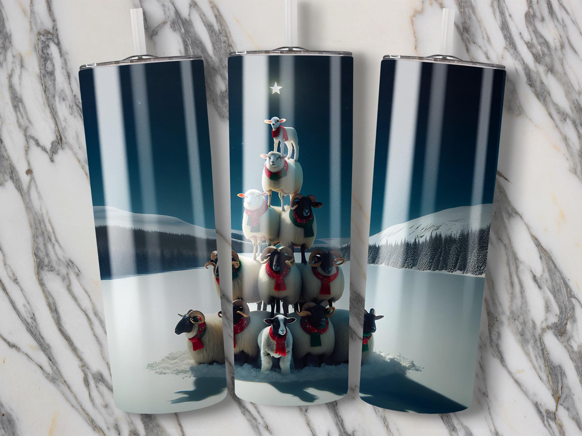 Christmas Sheep Tumbler Wrap: Holiday Lamb Pyramid PNG (Digital Download)