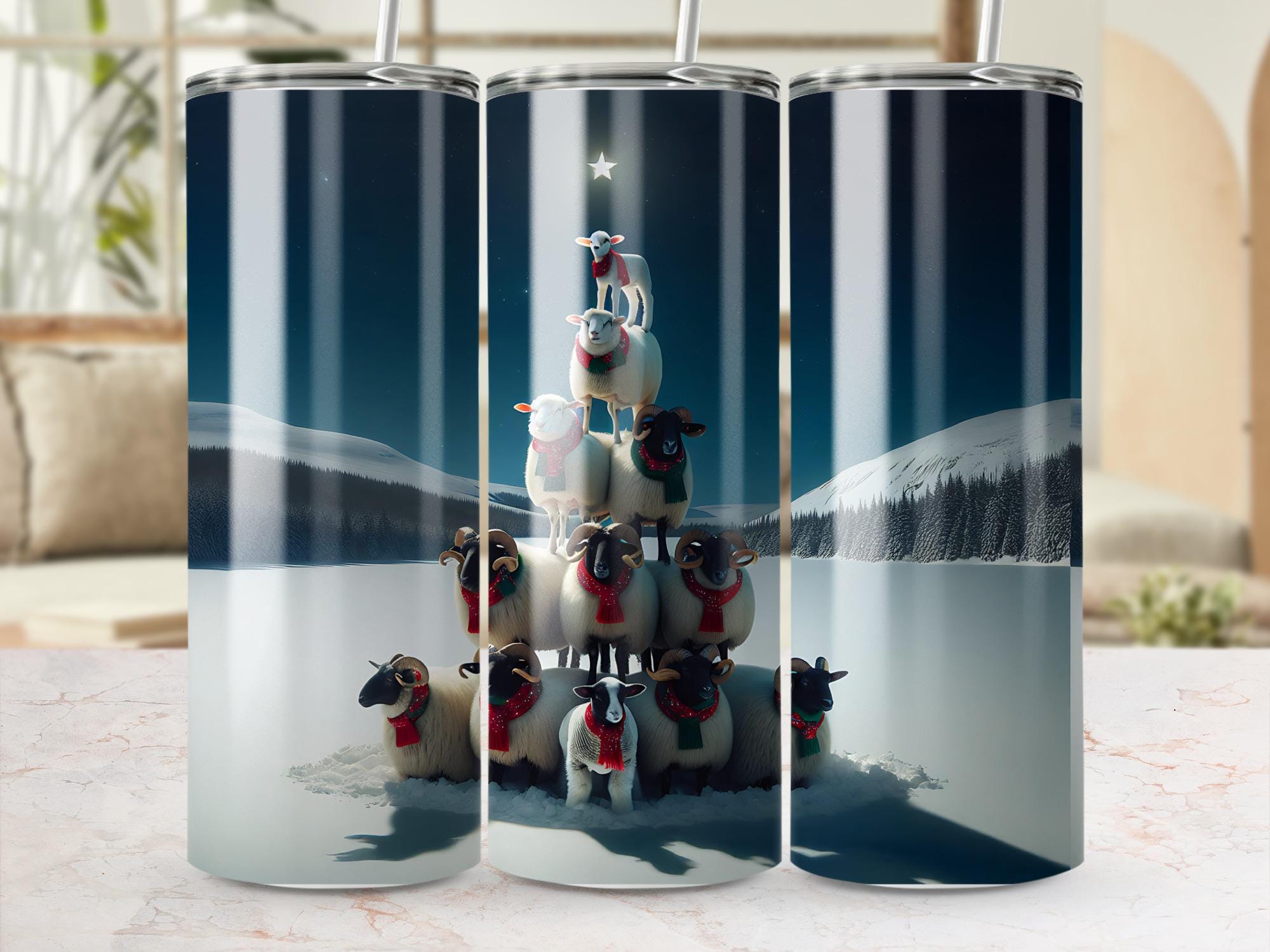 Christmas Sheep Tumbler Wrap: Holiday Lamb Pyramid PNG (Digital Download)