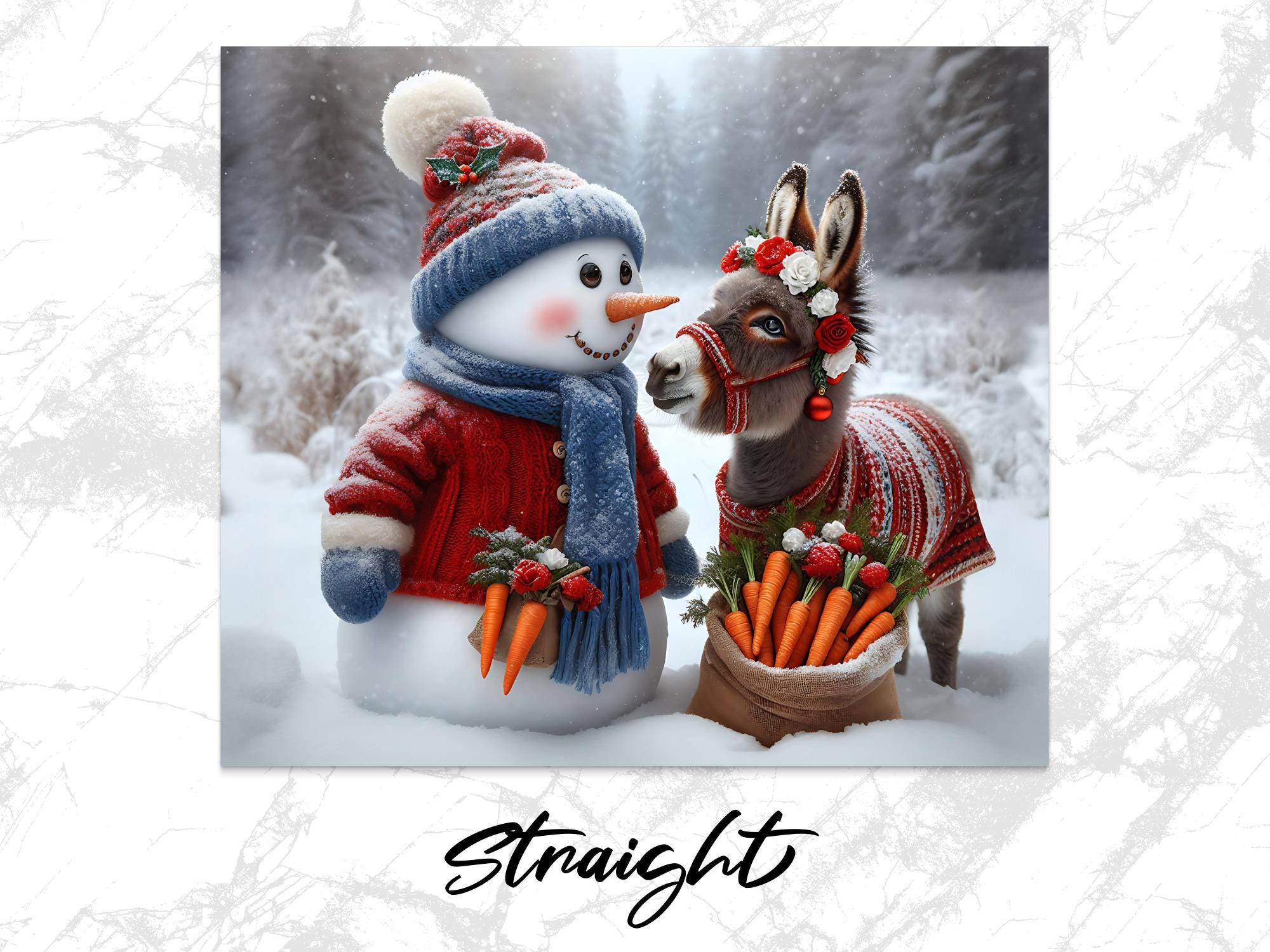 Winter Donkey Tumbler Wrap: Snowman Christmas Design (PNG Digital Download)