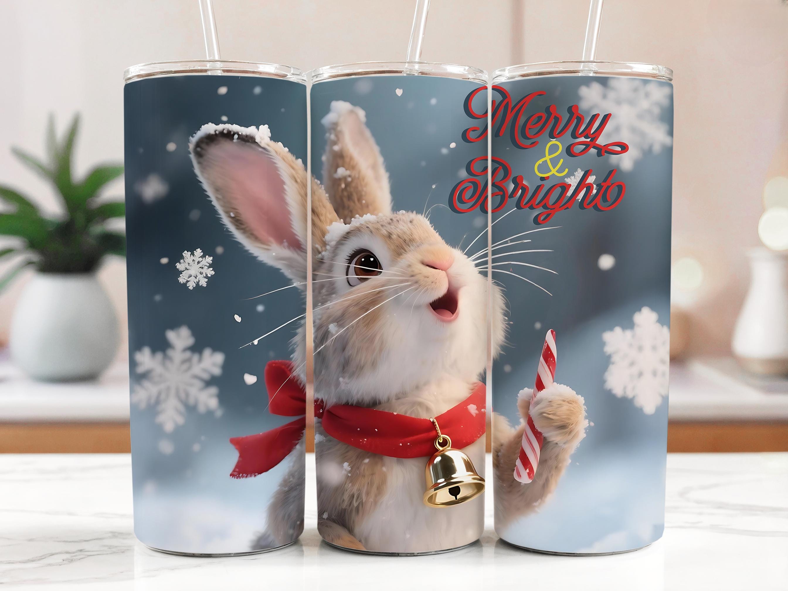 Christmas Bunny Tumbler Wrap: Merry Bright Rabbit PNG (Digital Download)
