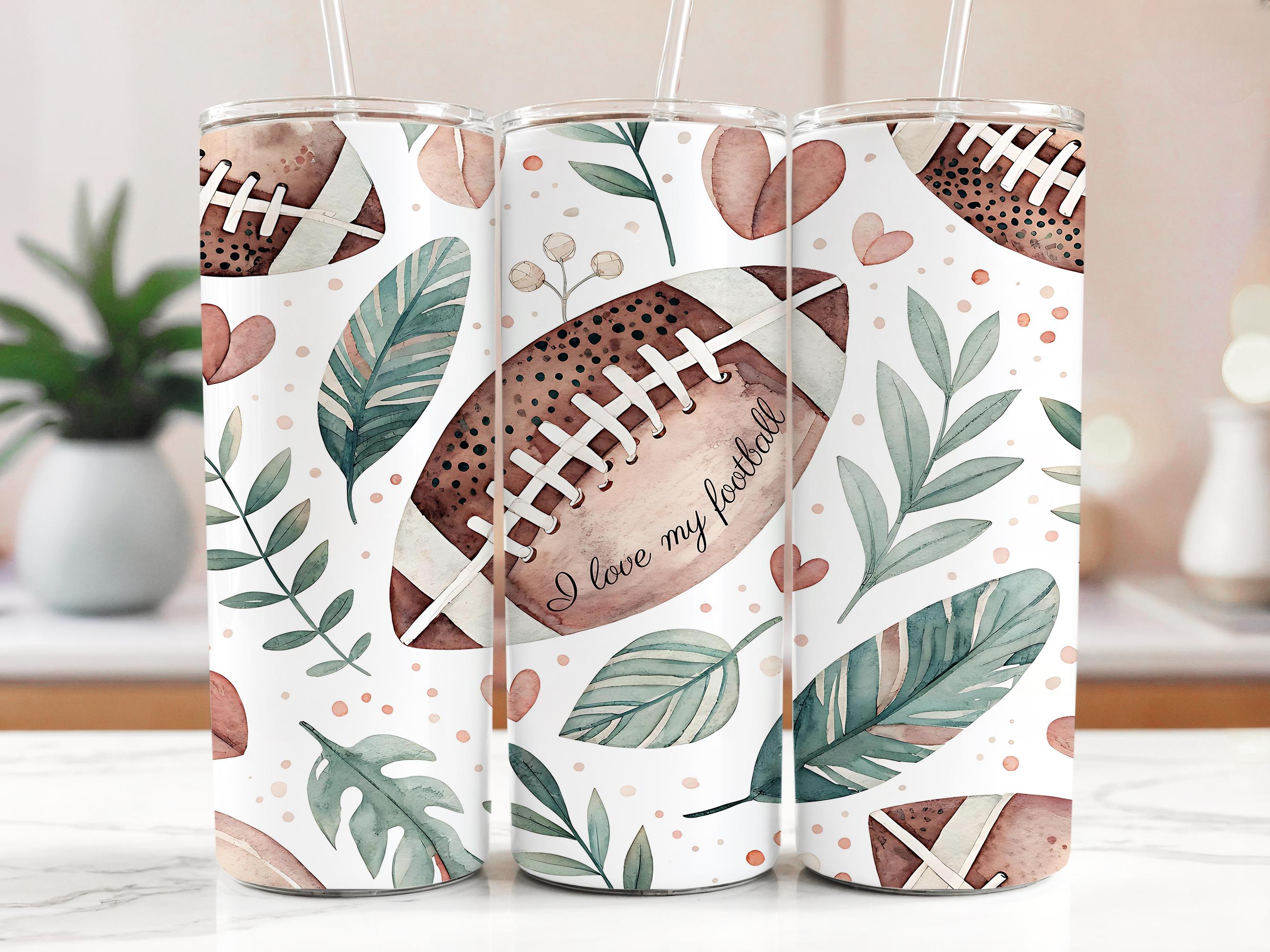 Floral Football Tumbler Wrap PNG - Sports Sublimation Design (Digital Download)