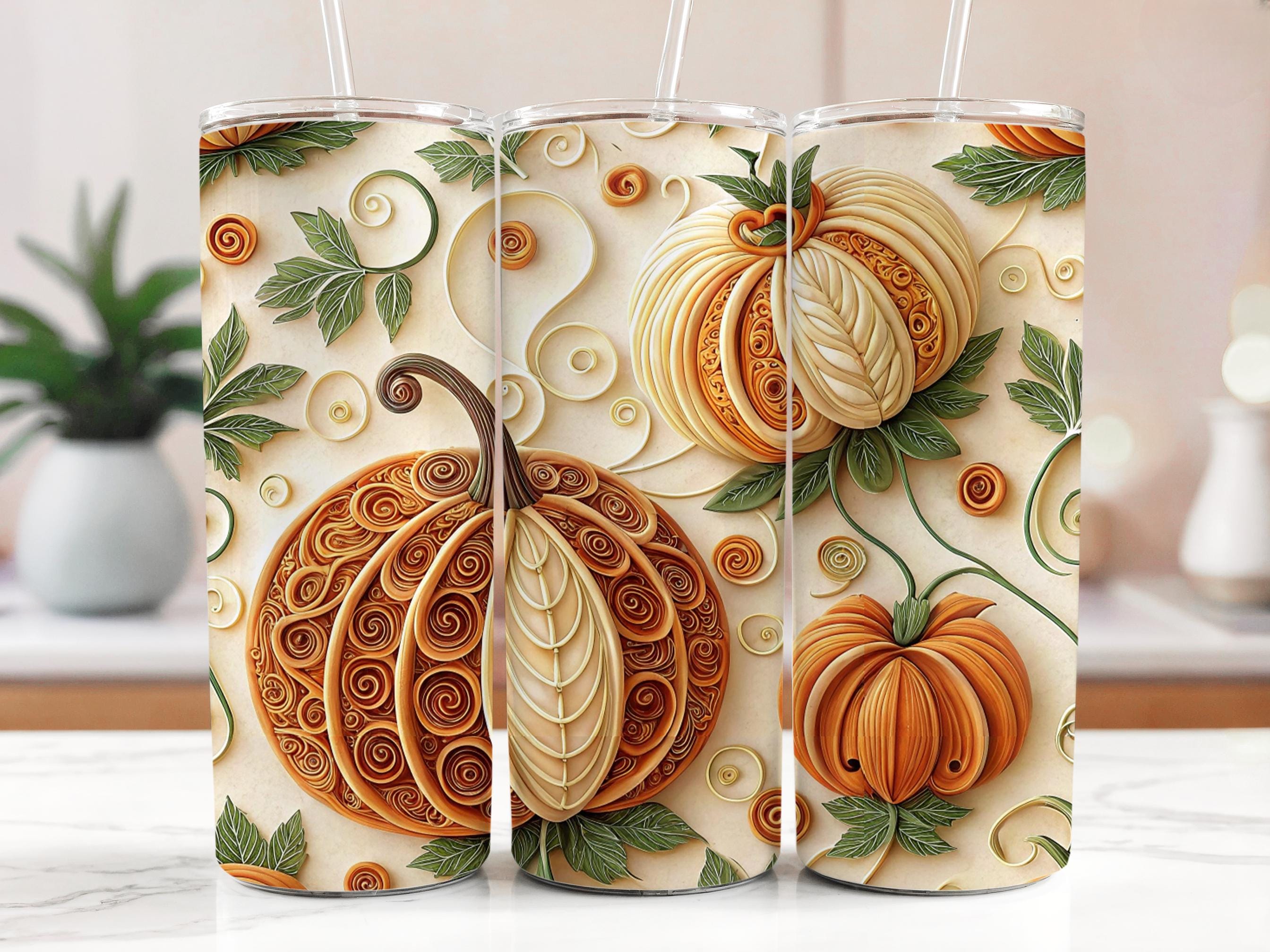 Quilled Pumpkins Tumbler Wrap: Fall Sublimation Design (PNG Digital Download 20oz Skinny Tumbler)