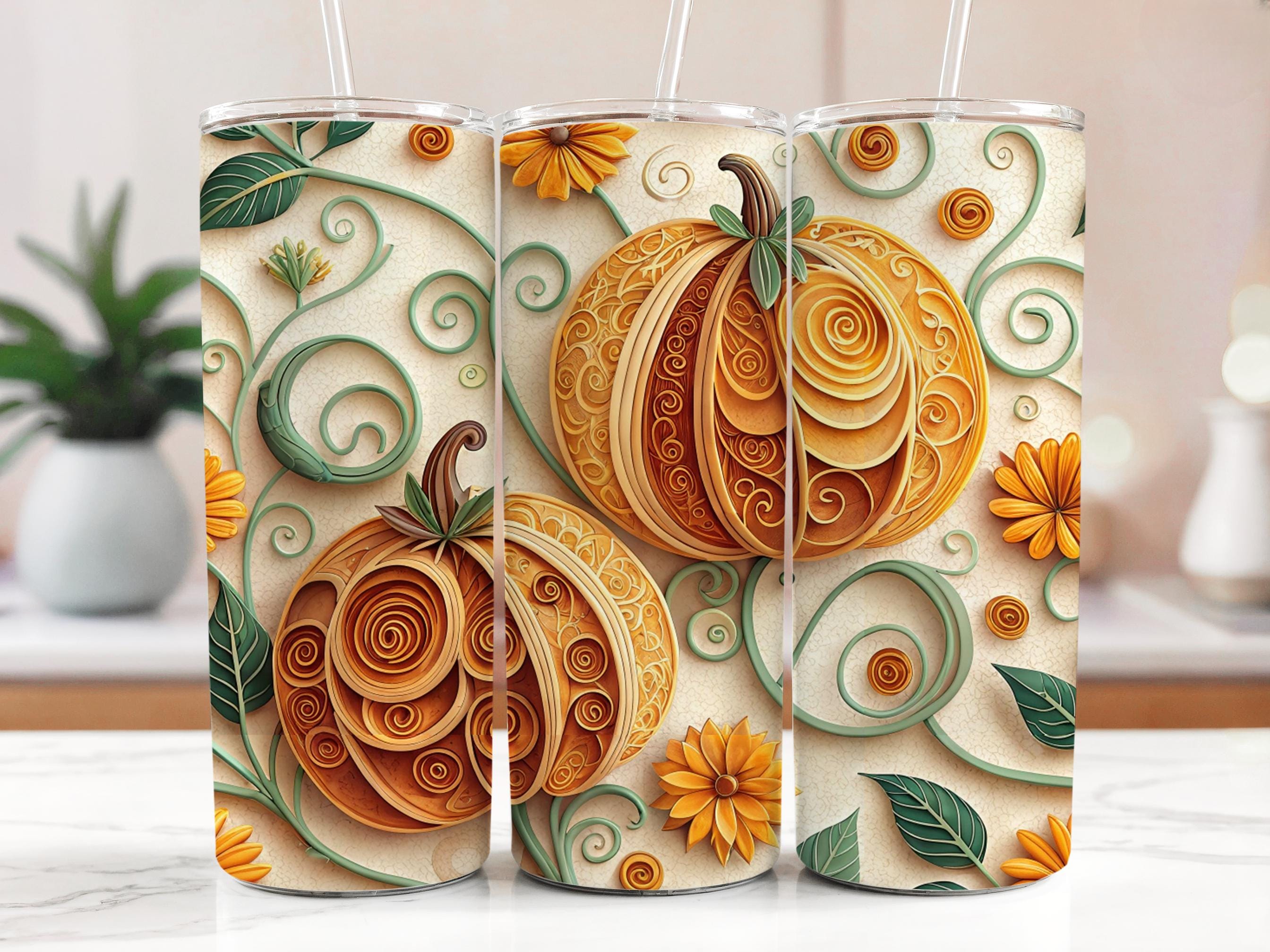 Floral Pumpkin Tumbler Wrap: Fall Sublimation Design (Digital Download)