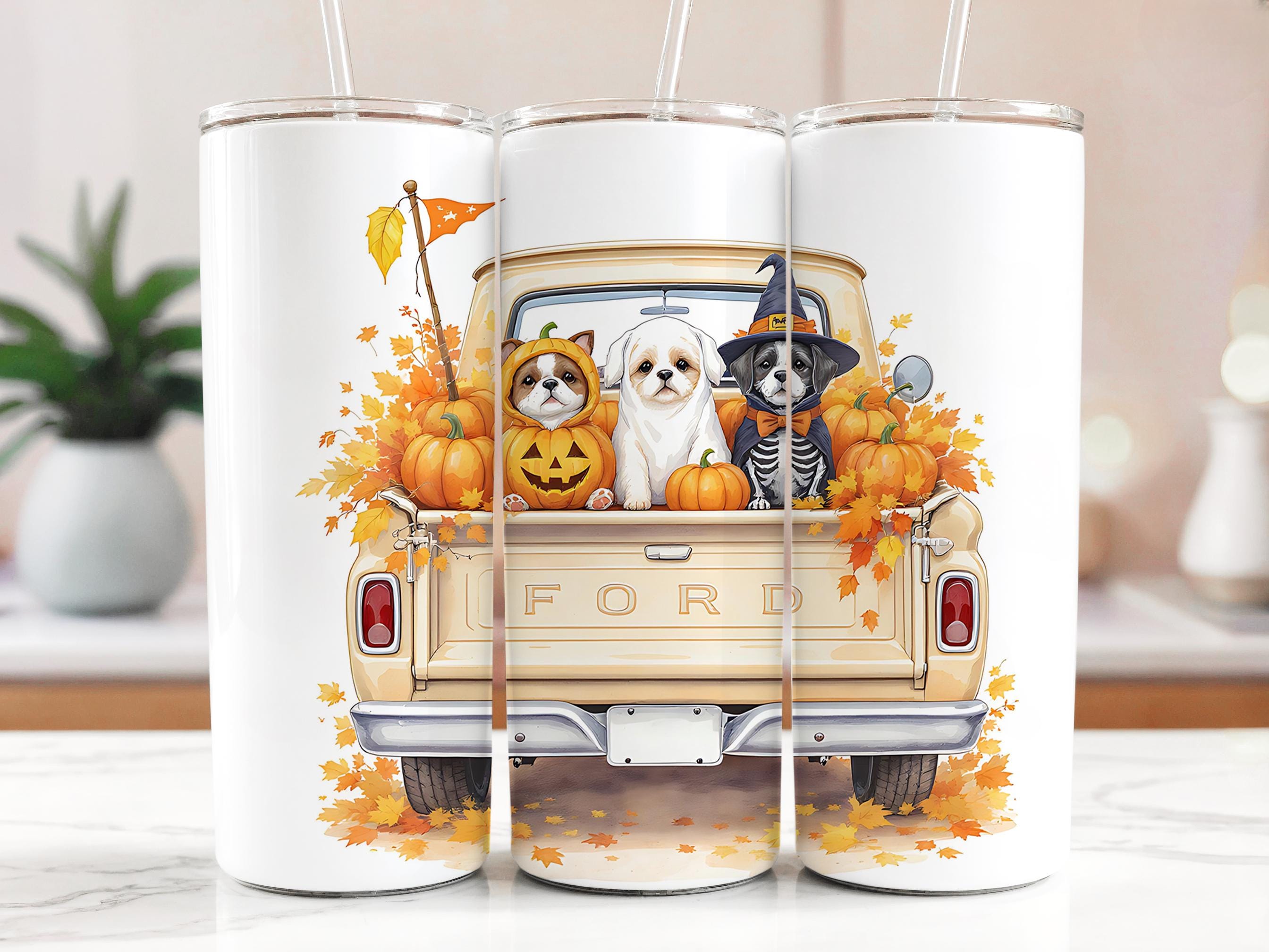 Halloween Dogs in Truck Tumbler Wrap: 20oz Skinny Tumbler PNG (Digital Download)