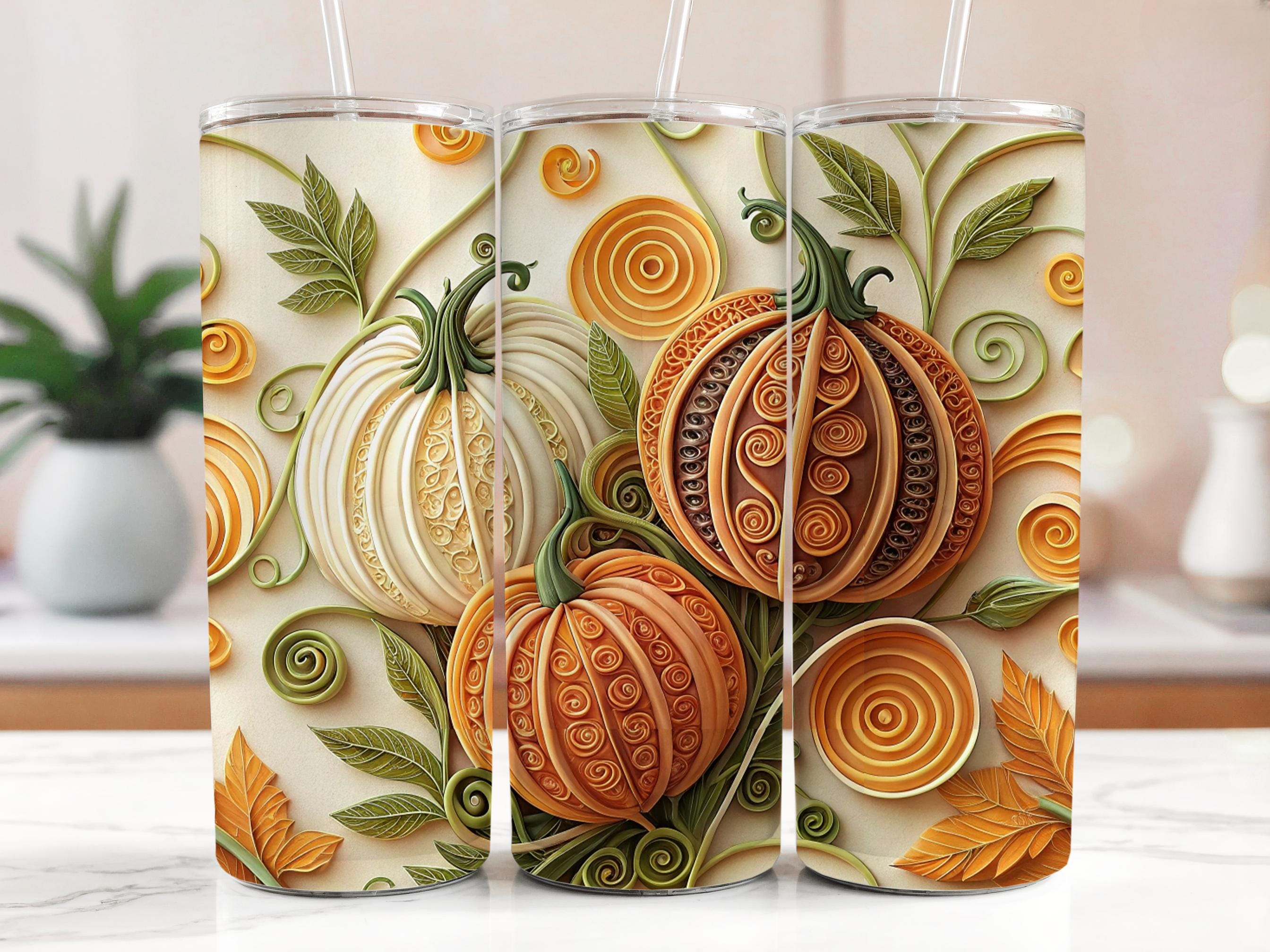 Fall Pumpkin Tumbler Wrap: Autumn Harvest Swirls (20oz PNG Digital Download, paper quilling art,