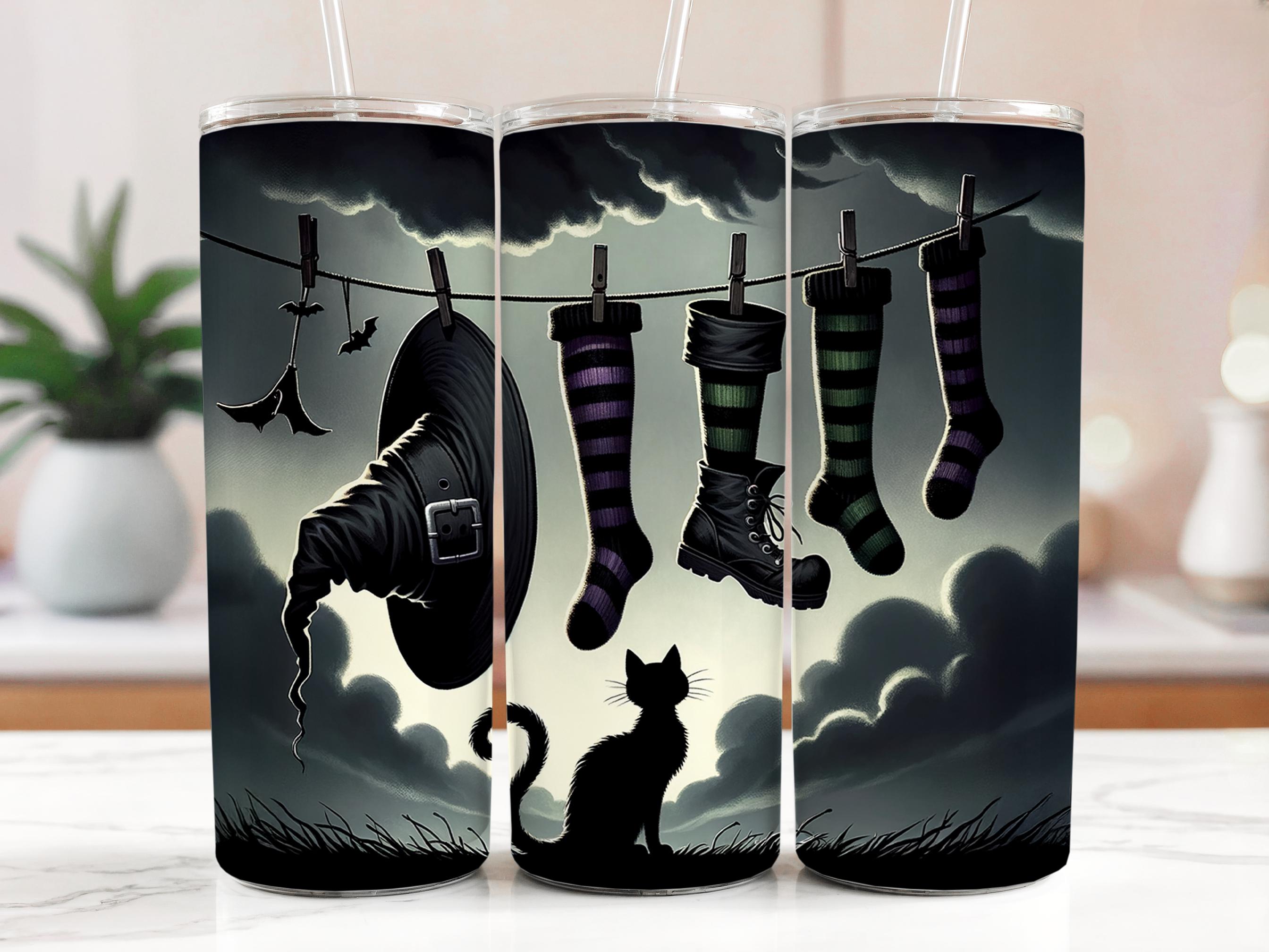 Spooky Halloween Tumbler Wrap: Witch Hat, Black Cat (Digital Download 20oz Skinny PNG File)