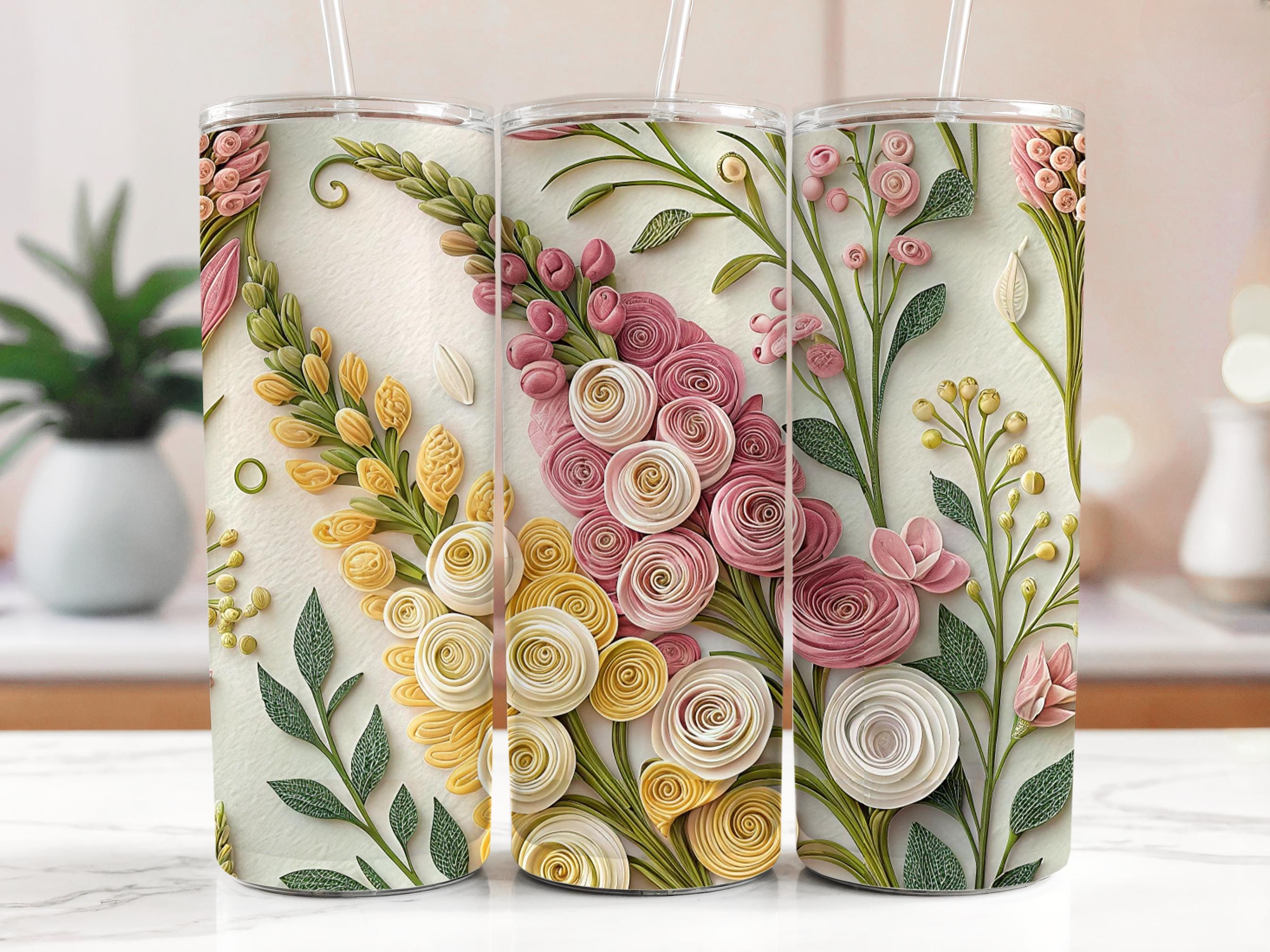 Quilled Flower Tumbler Wrap: Paper Filigree Sublimation Design (Digital Download)