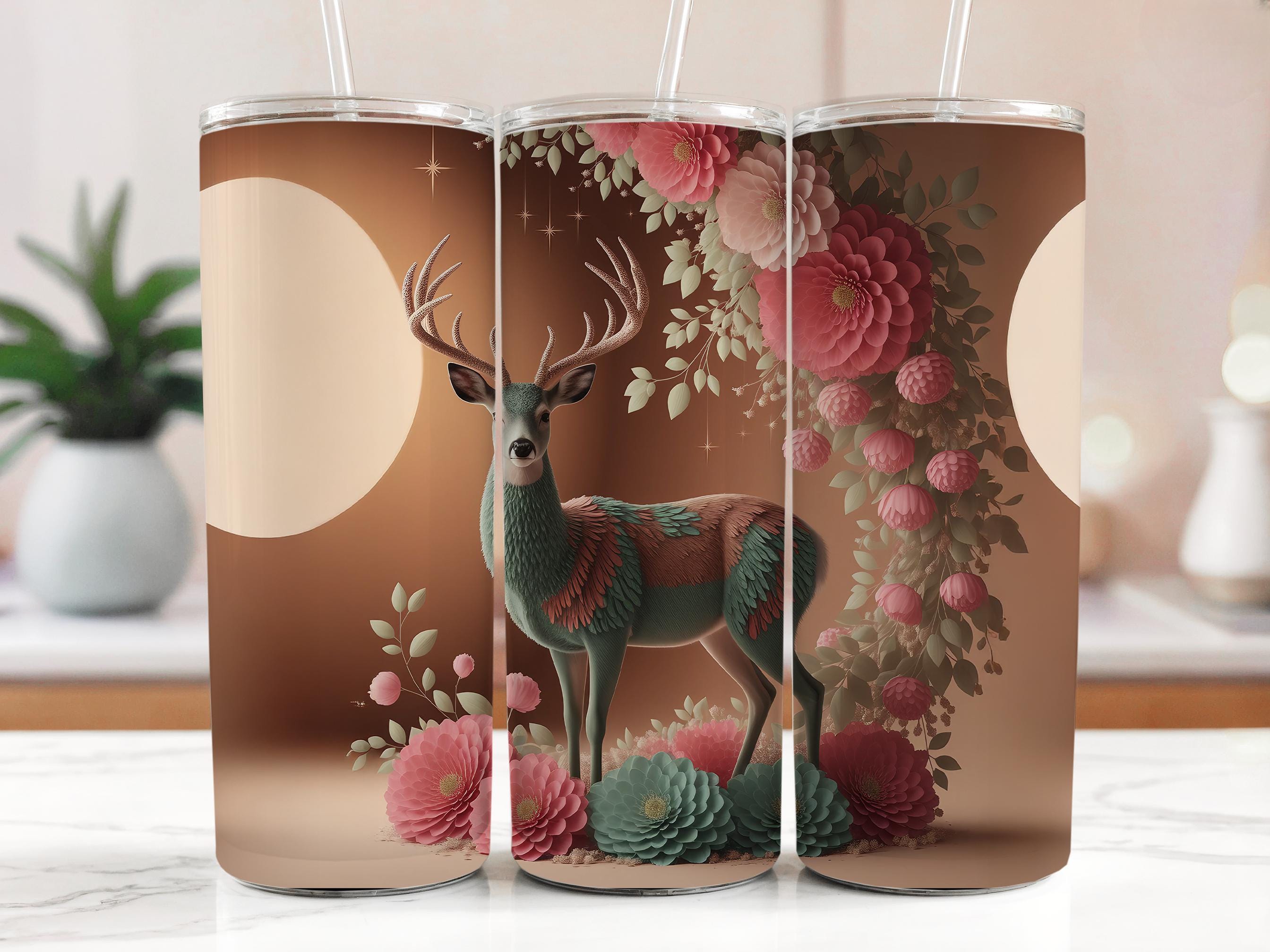 Floral Deer Tumbler Wrap: Sublimation Design PNG (Digital Download)