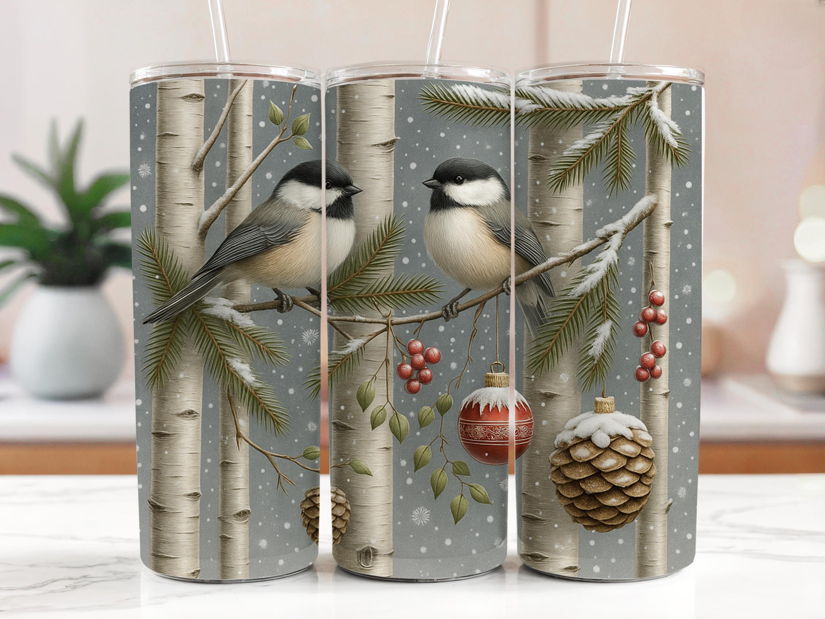 Chickadee Winter Tumbler Wrap: Christmas Bird PNG (Digital Download)