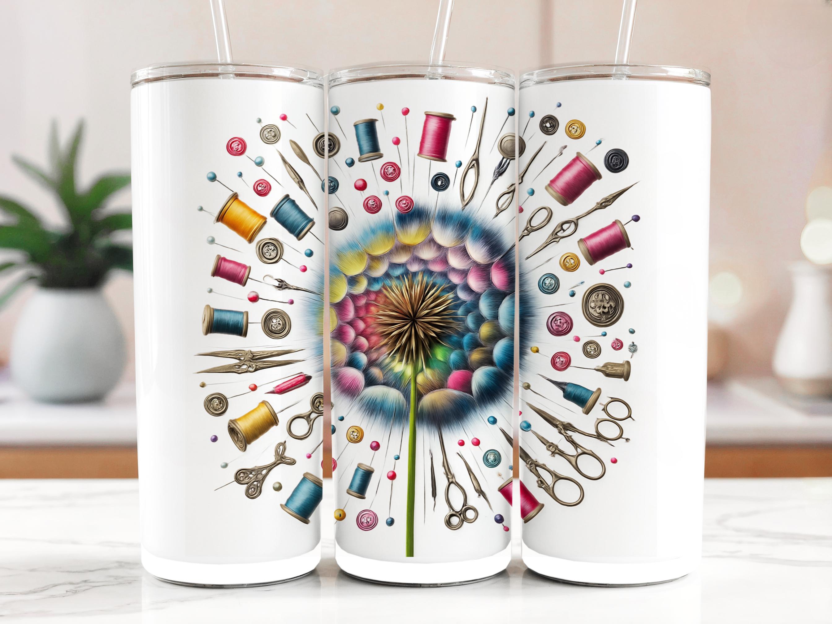 Sewing Dandelion Tumbler Wrap: Colorful PNG Design (Digital Download)