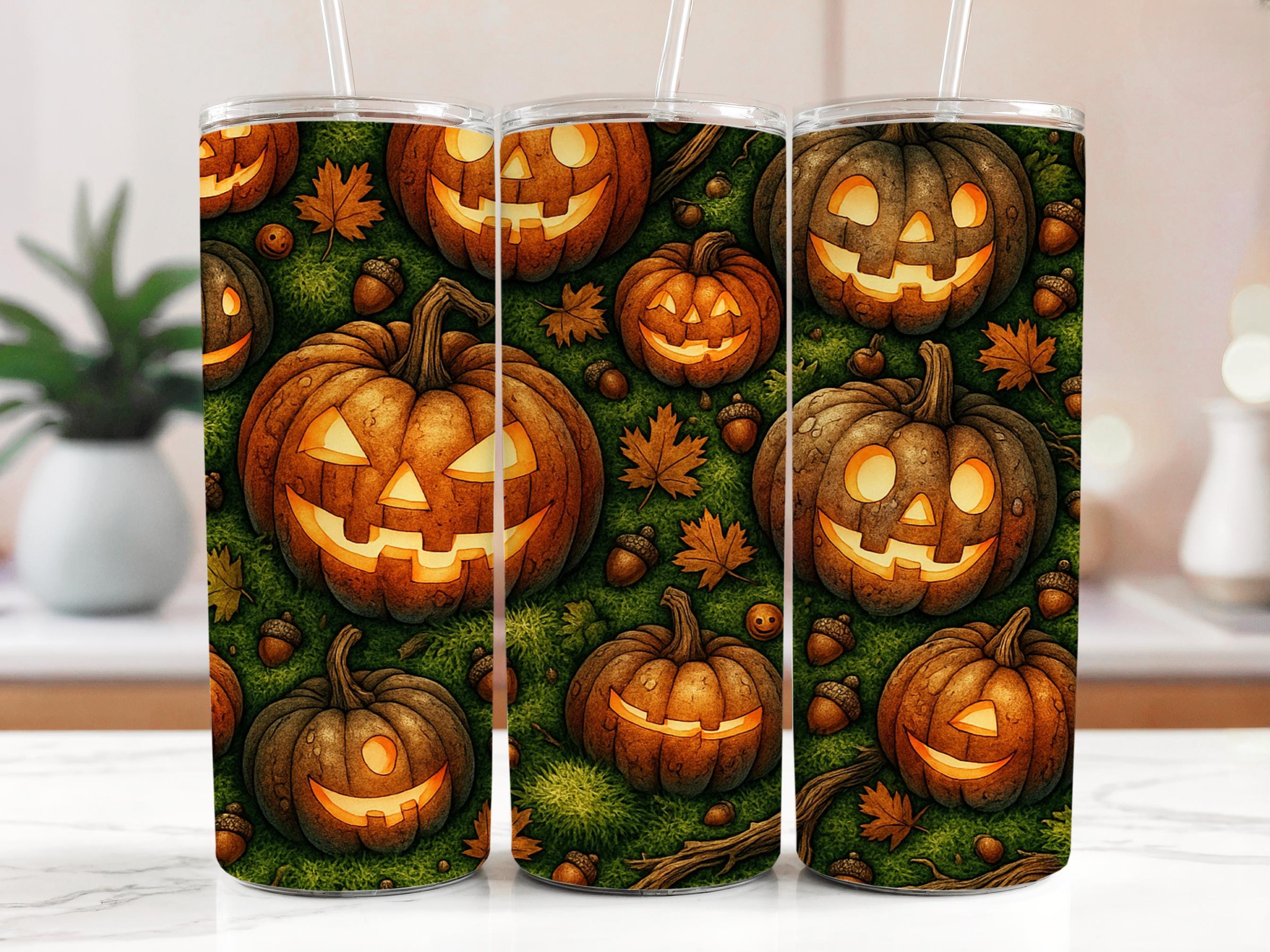 Jack O'Lantern Tumbler Wrap: Spooky Pumpkin Design (PNG Digital Download)