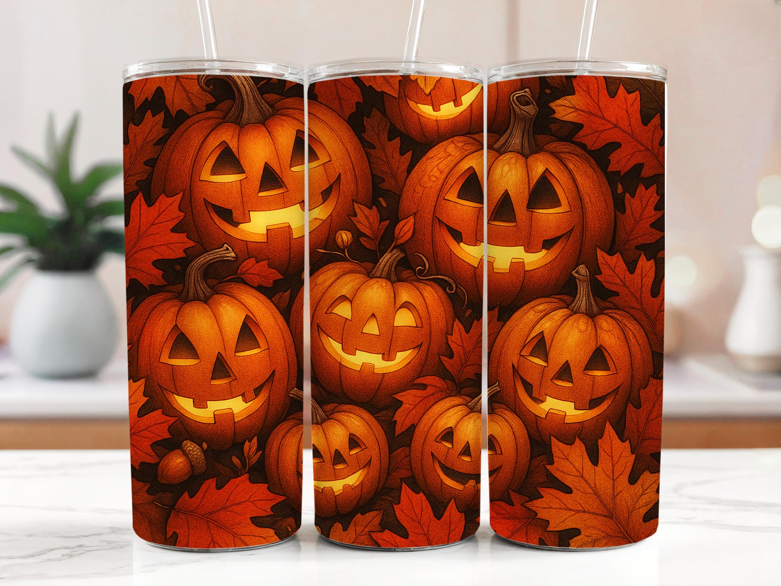 Jack O' Lantern T-Shirt & Tumbler Design: Halloween Pumpkin Faces (Digital Download)