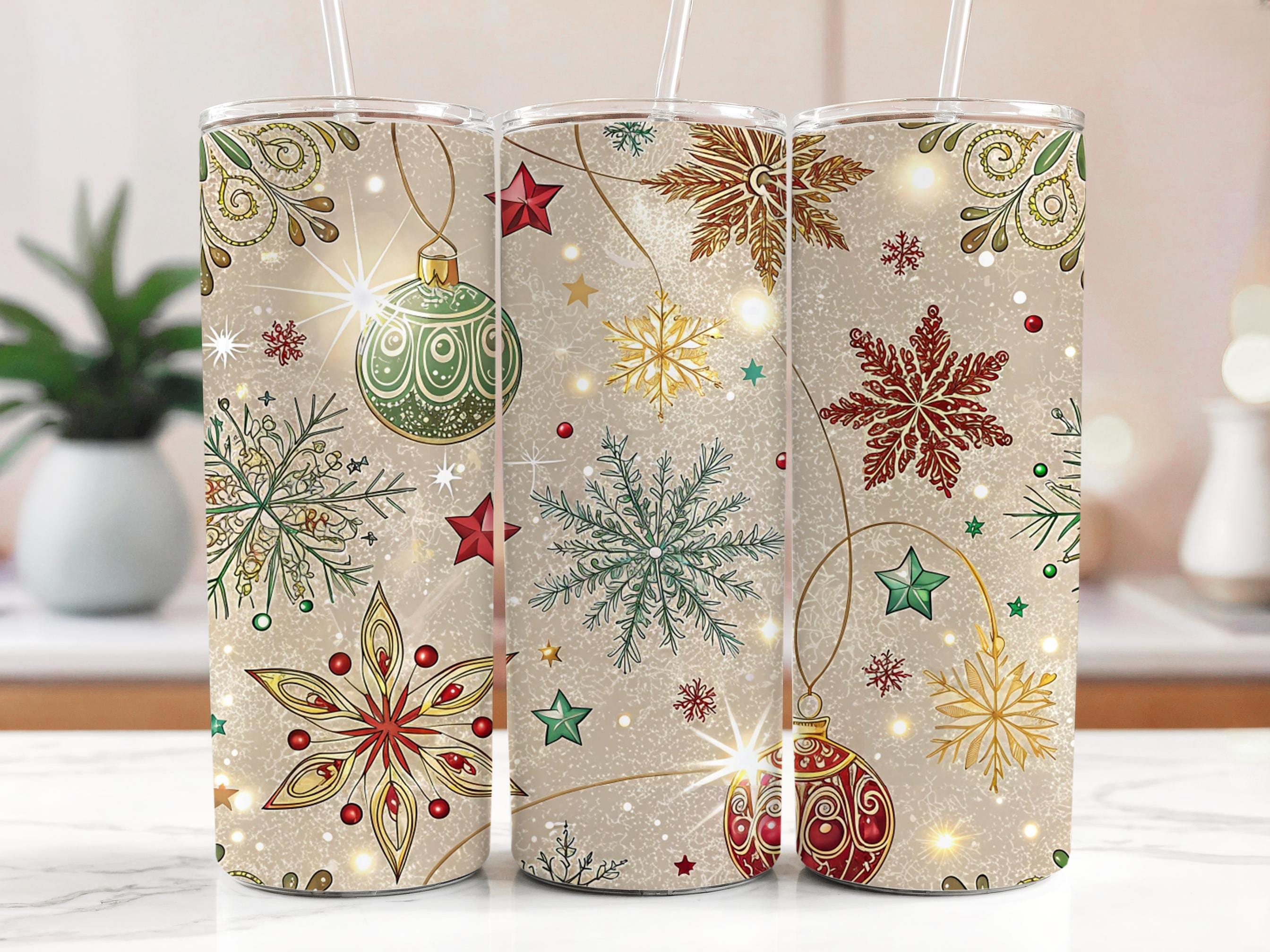 Christmas Ornament Tumbler Wrap: Holiday Snowflake Design (Digital Download)