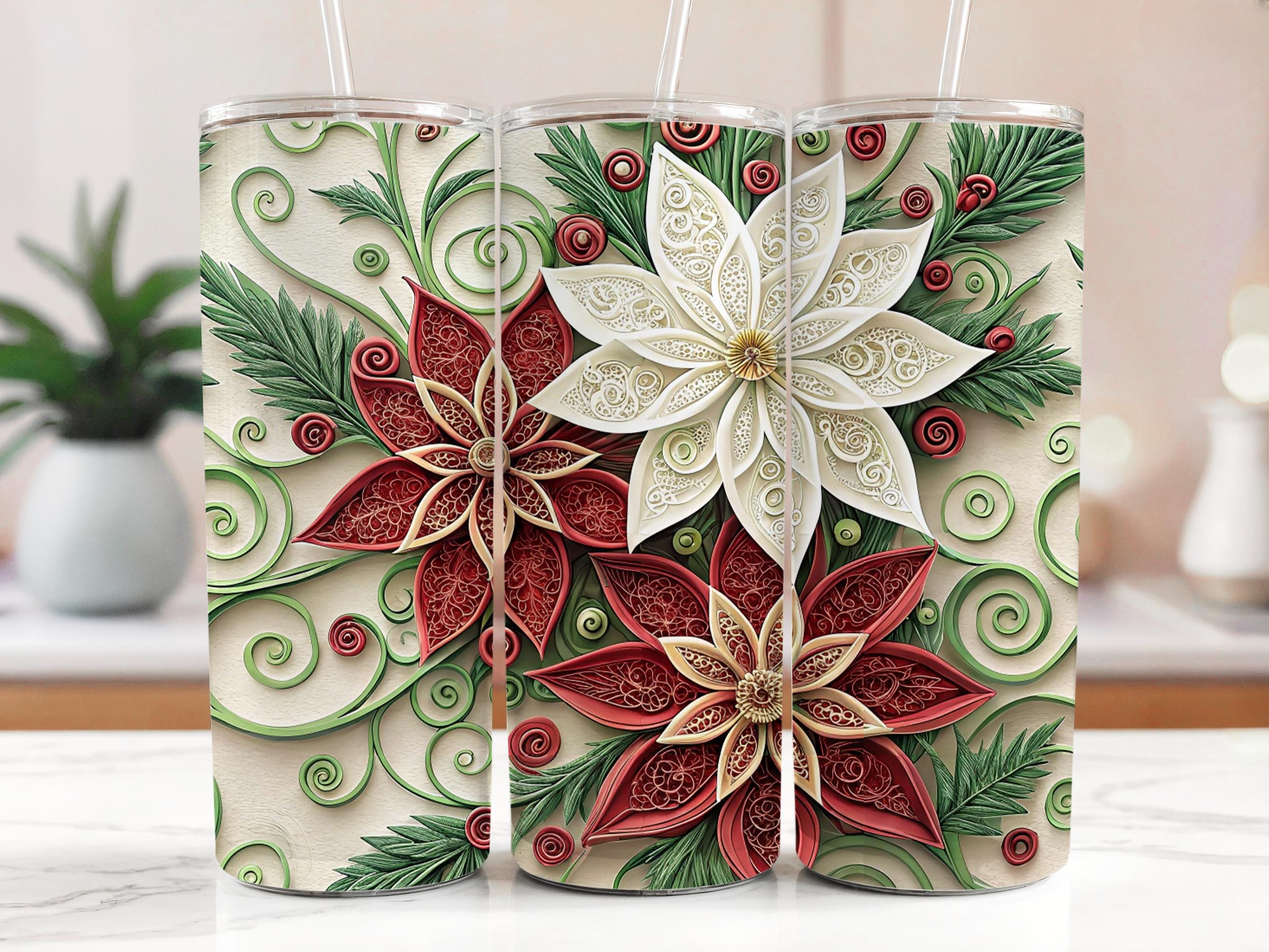 Poinsettia Tumbler Wrap: Floral Christmas Design (Digital Download)