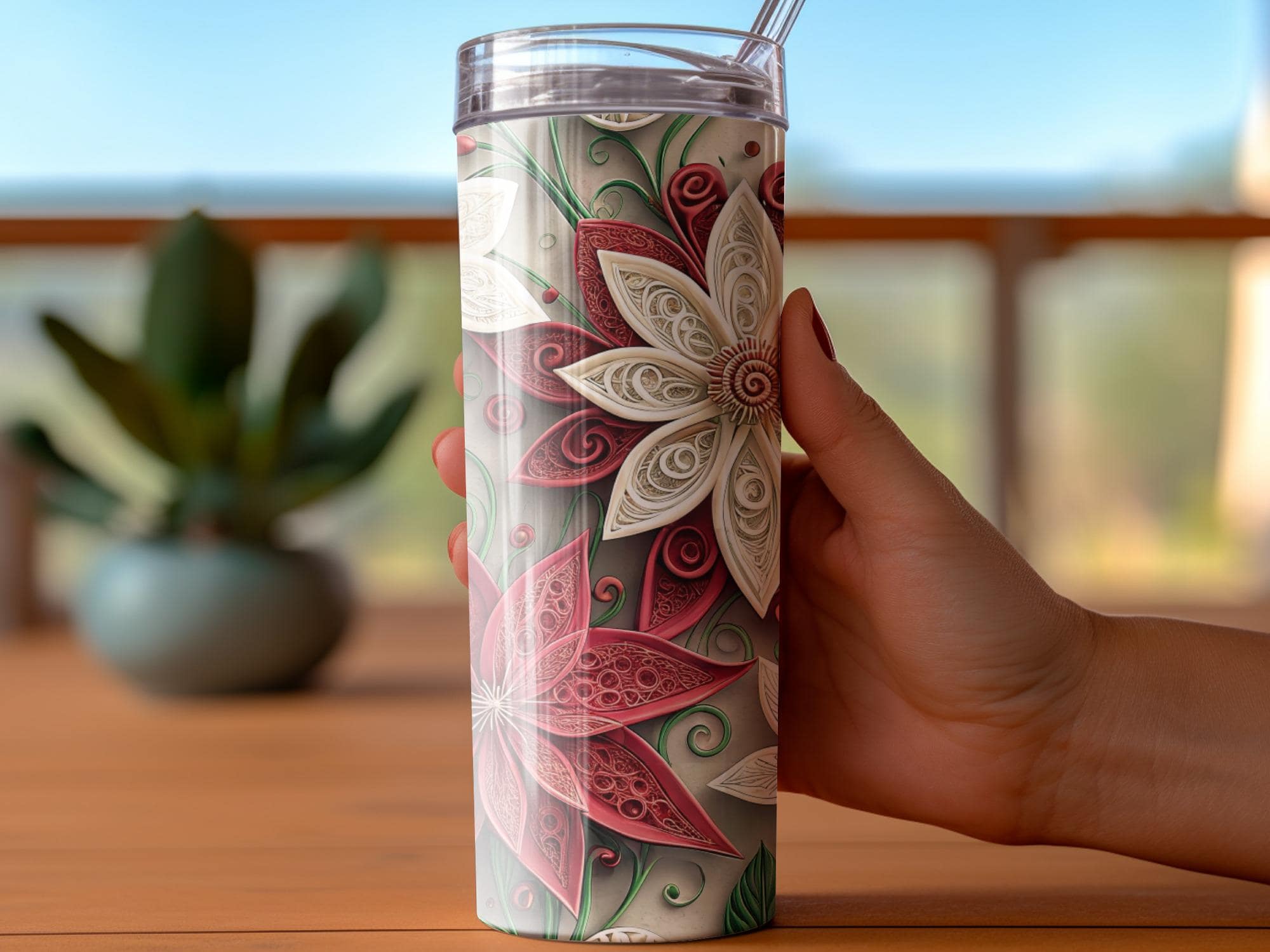 Poinsettia Tumbler Wrap: Christmas Floral Sublimation Design (Digital Download PNG)