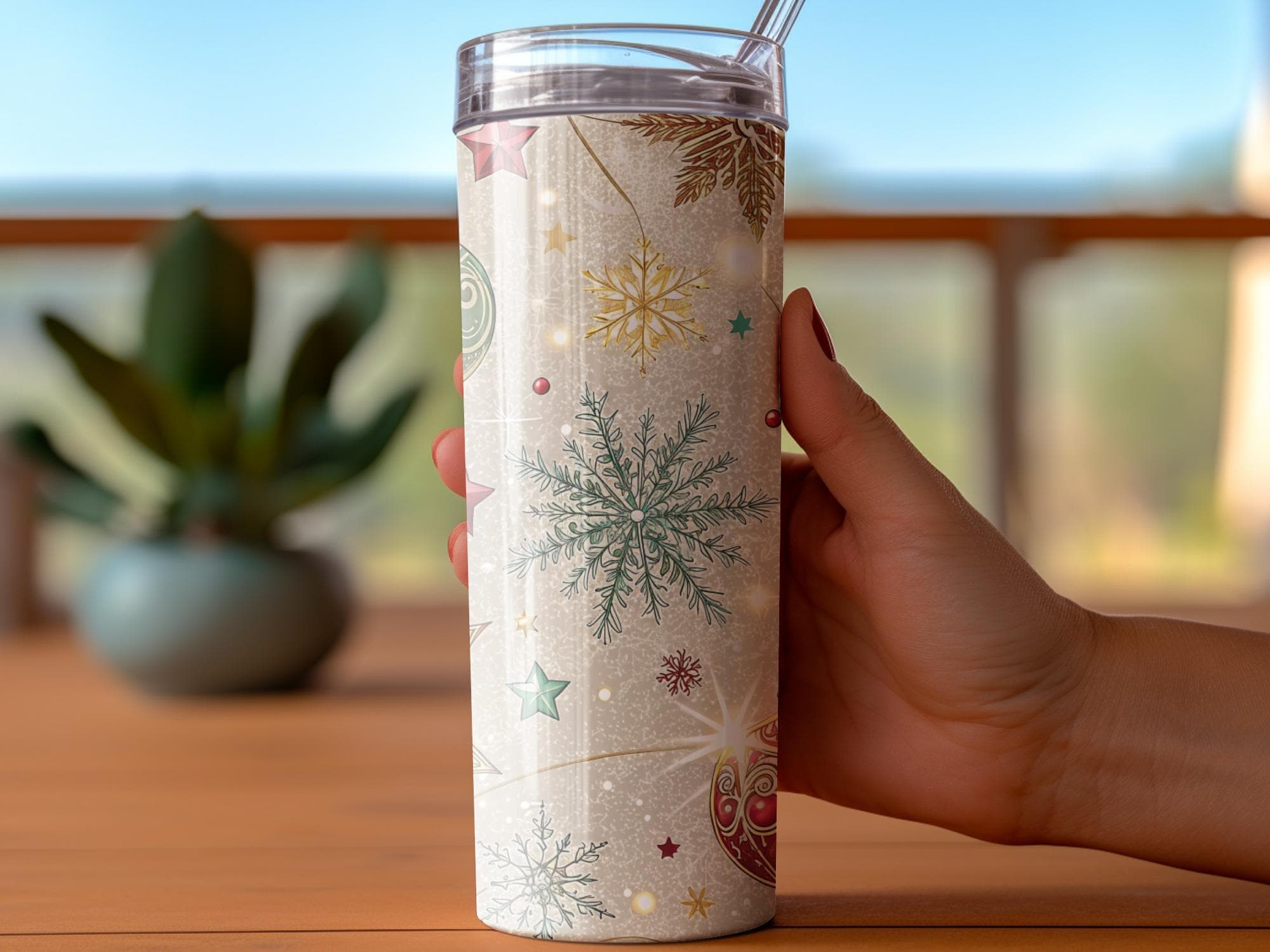 Christmas Ornament Tumbler Wrap: Holiday Snowflake Design (Digital Download)