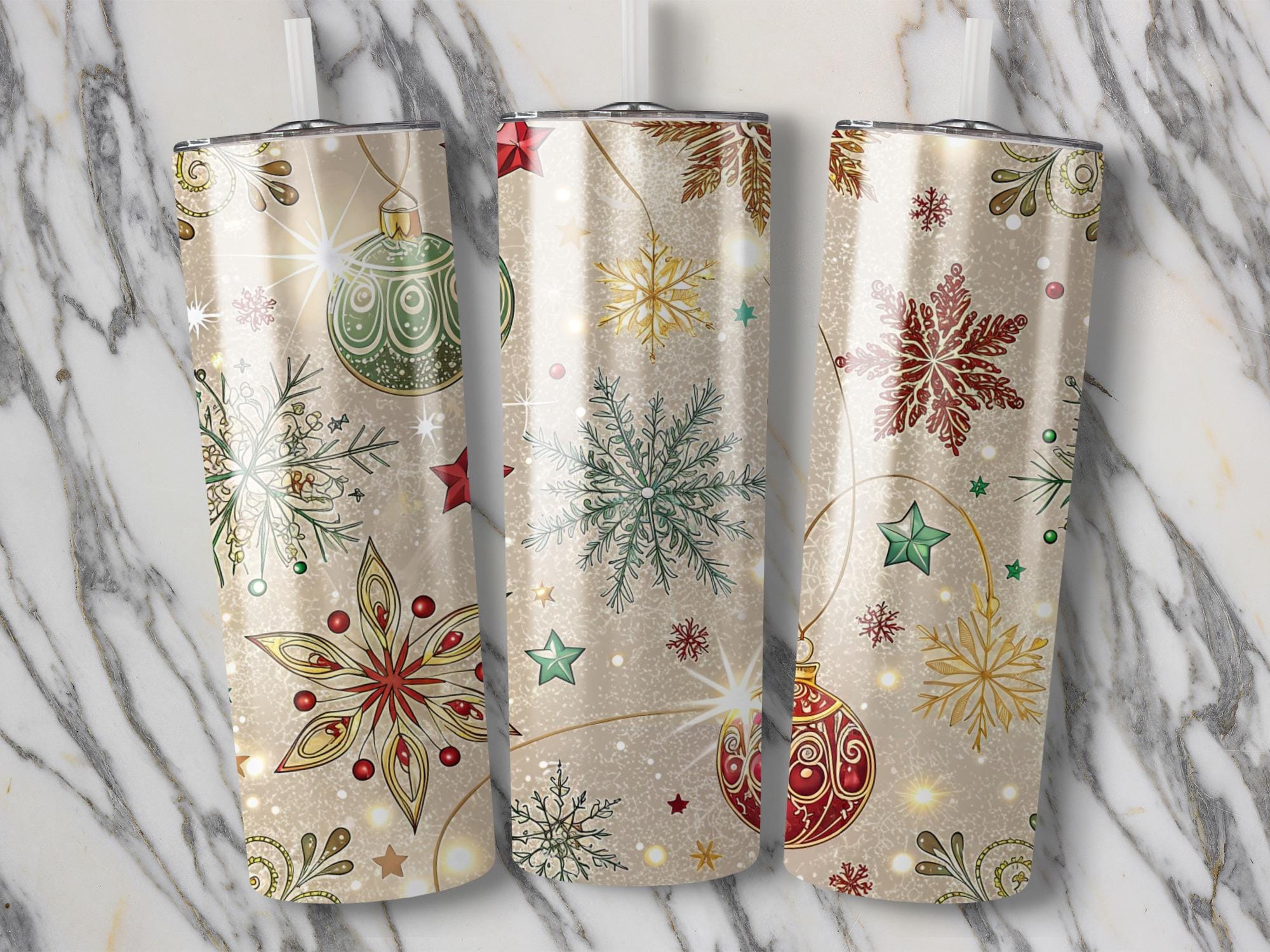 Christmas Ornament Tumbler Wrap: Holiday Snowflake Design (Digital Download)