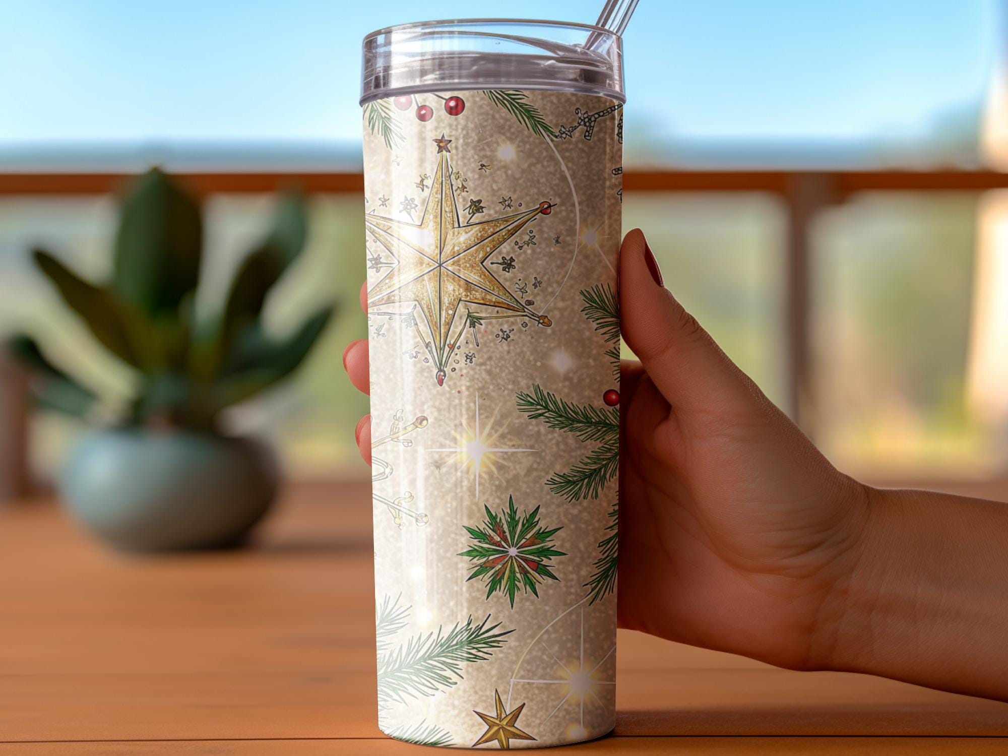 Christmas Ornament Tumbler Wrap: Sparkling Snowflake Sublimation Design (Digital Download)