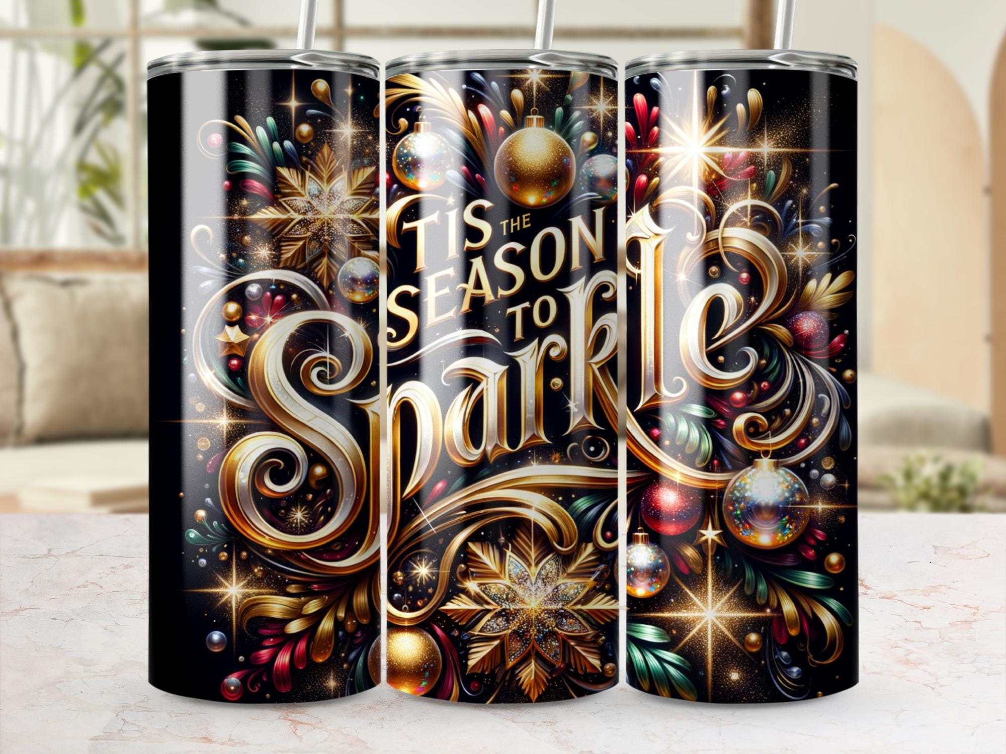 Sparkling Christmas Tumbler Wrap: Festive 20oz PNG Design (Digital Download)