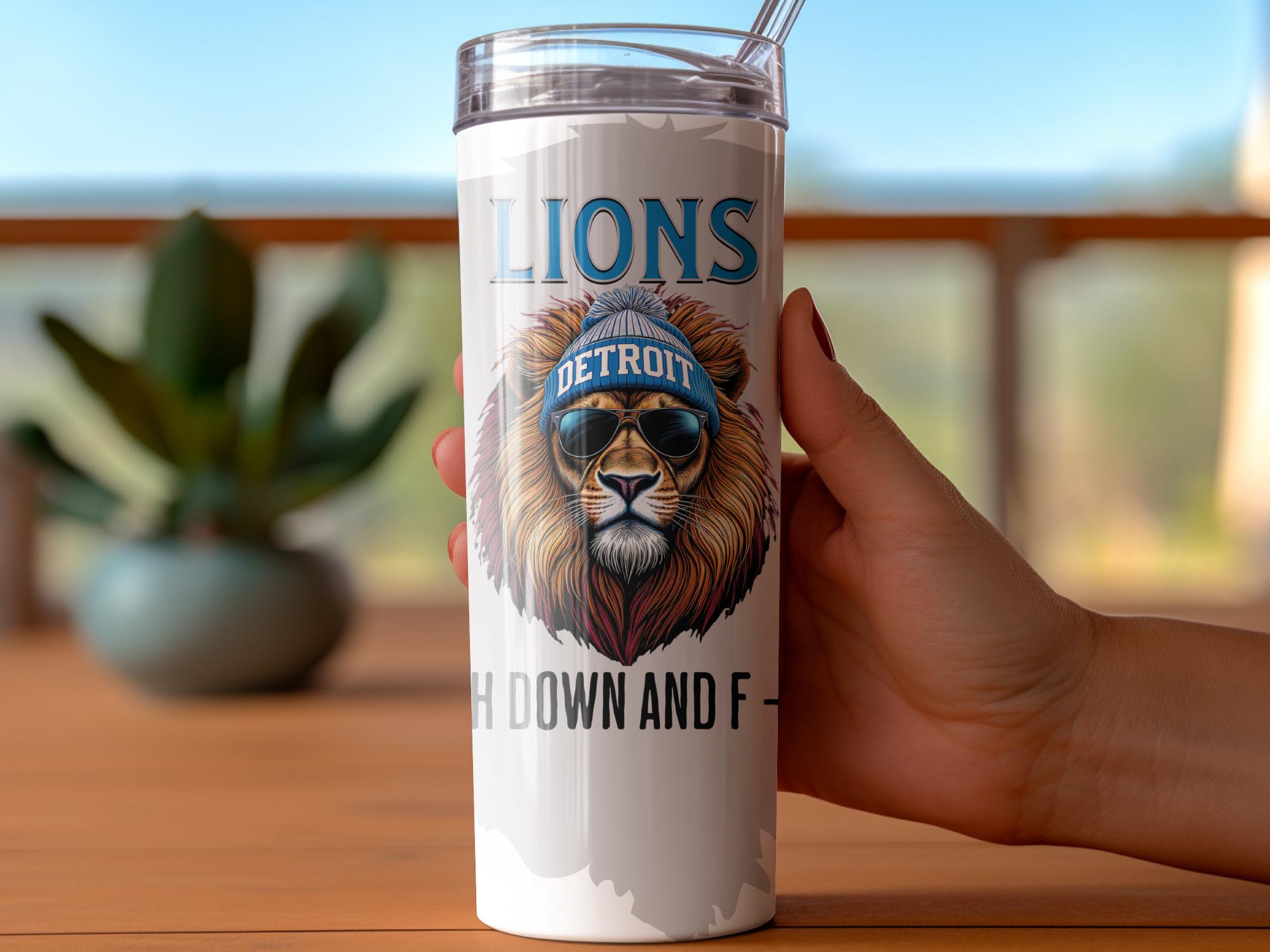Detroit Lions Tumbler Wrap, 20oz Skinny Tumbler PNG, Cool Lion With Beanie, 4th Down, Sublimation Designs, Digital Download