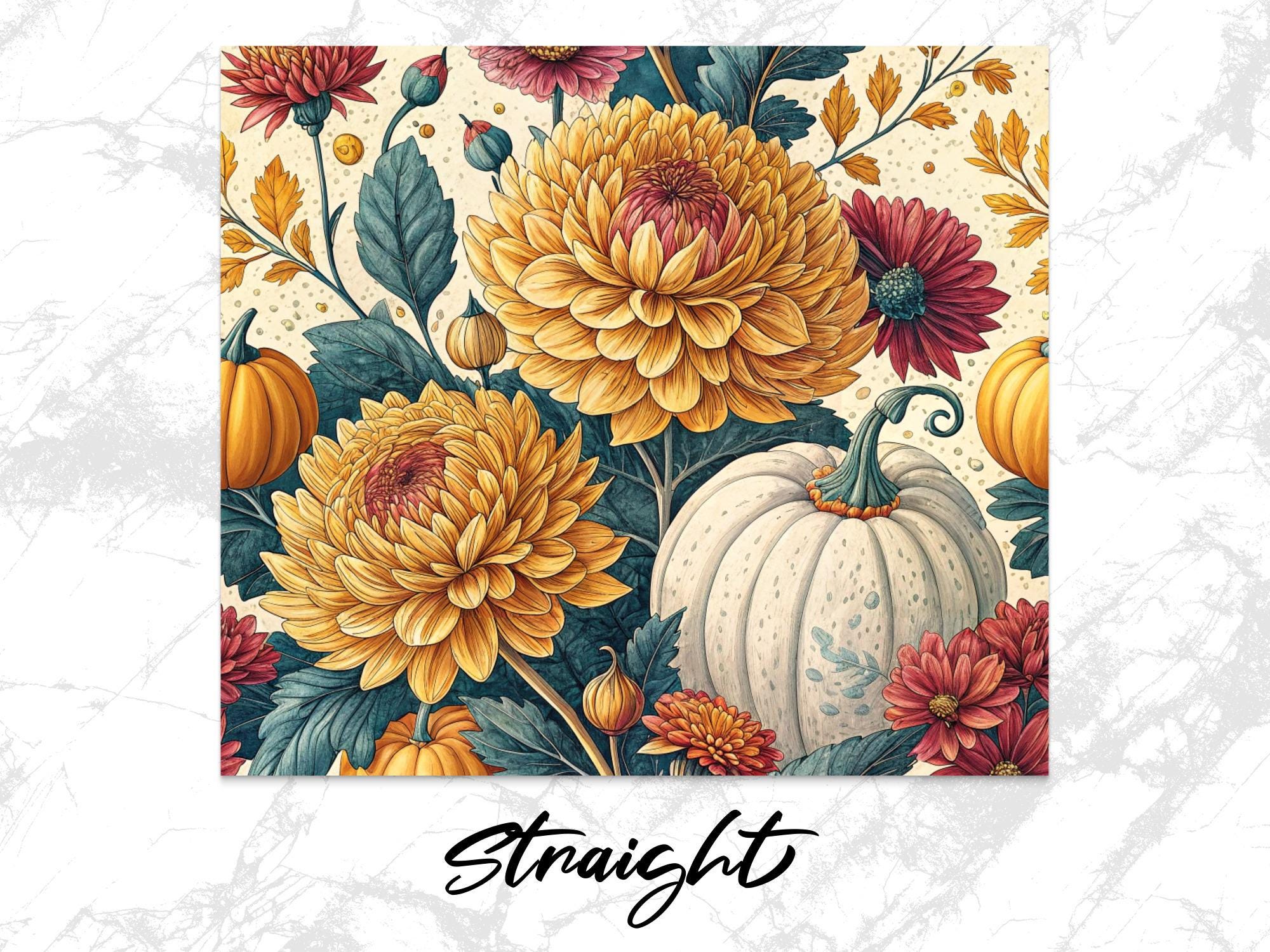 Floral Pumpkin Tumbler Wrap: Autumn Chrysanthemum PNG (Digital Download 20oz Tumbler Design)