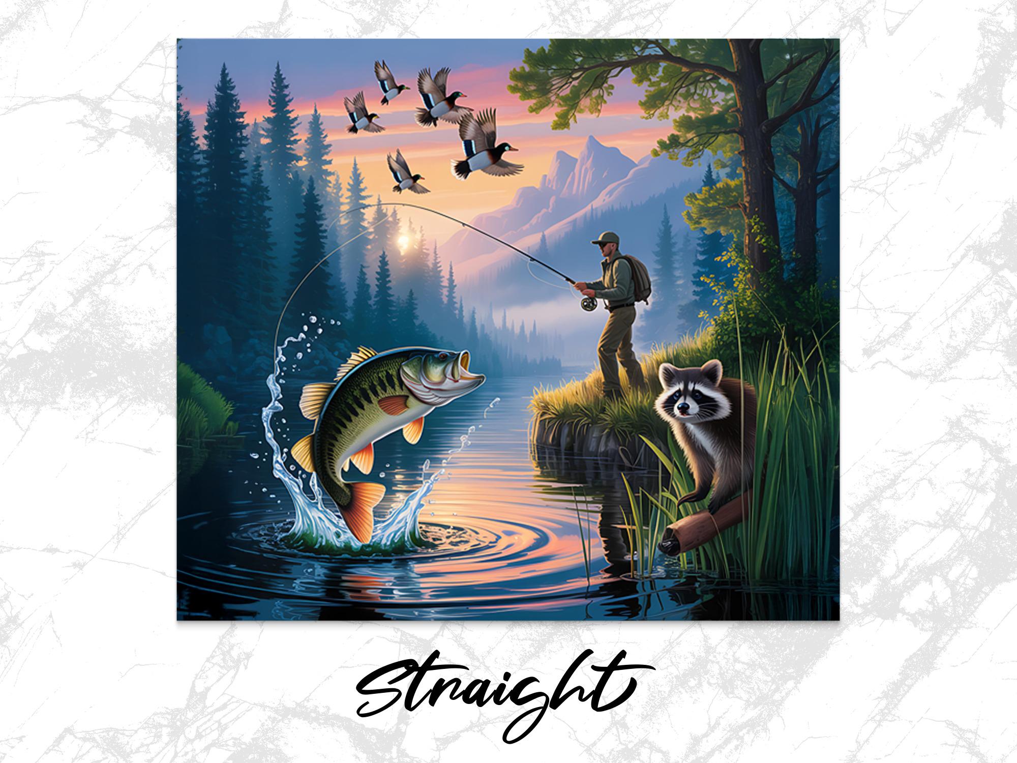 Fishing Tumbler Wrap: Bass, Ducks, Raccoon Sublimation Design (Digital Download)