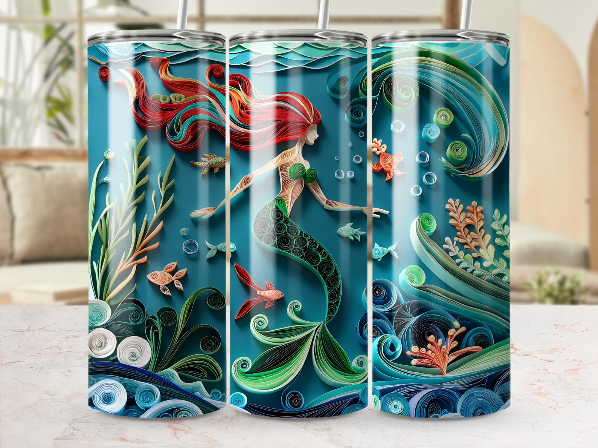 Mermaid Tumbler Wrap: Paper Quilling Ocean Design (Digital Download PNG Files 20oz Tumbler )