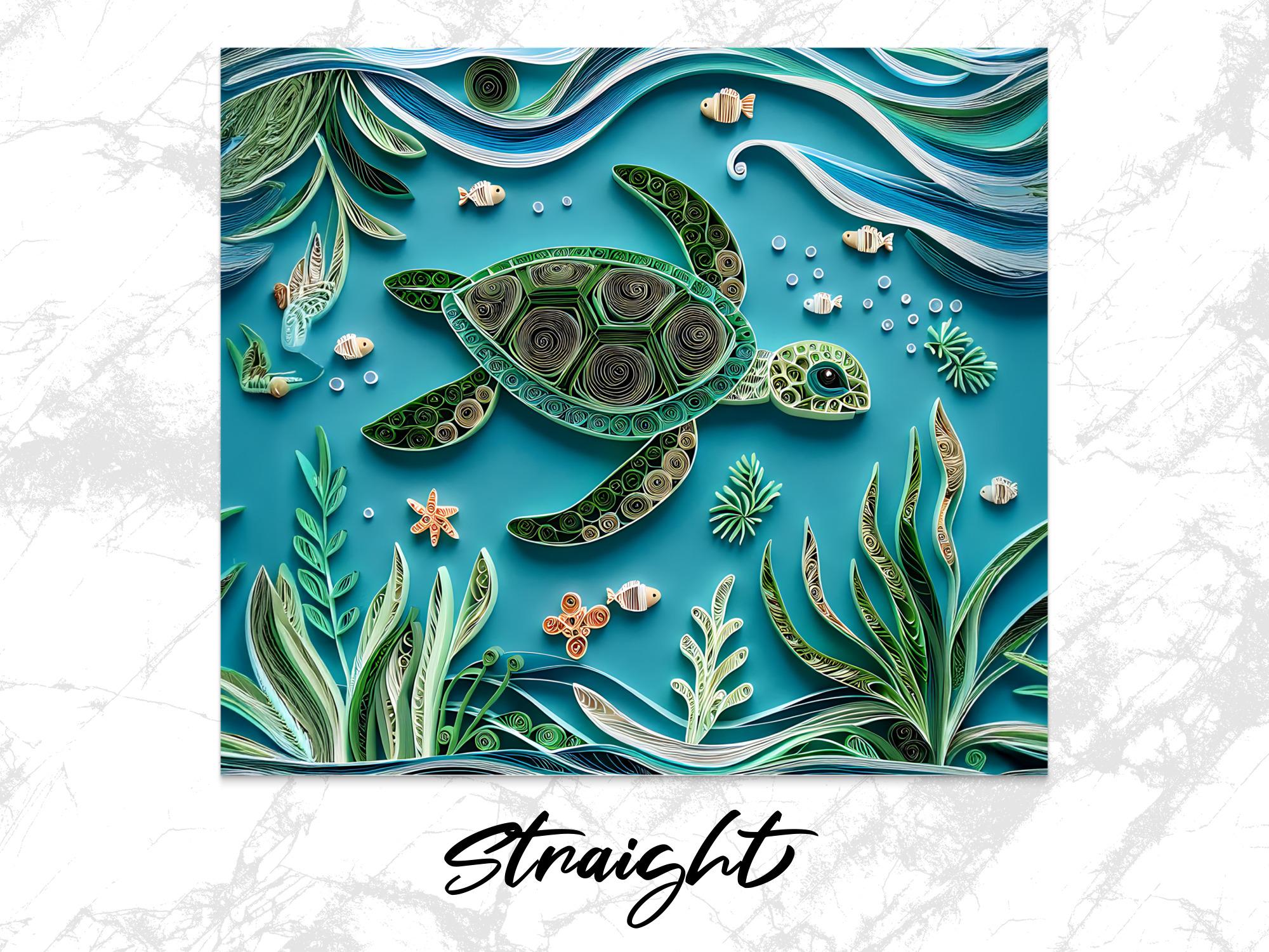 Sea Turtle Tumbler Wrap: Paper Quilling Ocean Design (Digital Download)