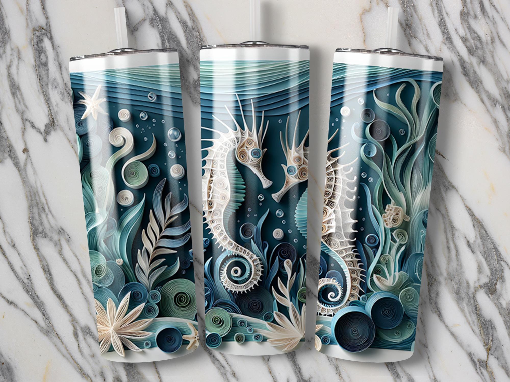 Seahorse Tumbler Wrap, 20oz Skinny Tumbler PNG, Ocean Sea life Sublimation Designs, Ocean Life Tumbler Wrap, Digital Download