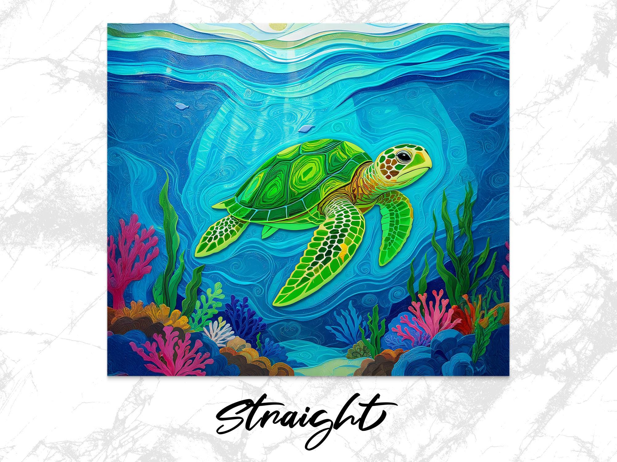 Sea Turtle Tumbler Wrap: Green Ocean Life Sublimation Design (Digital Download 20oz PNGs)