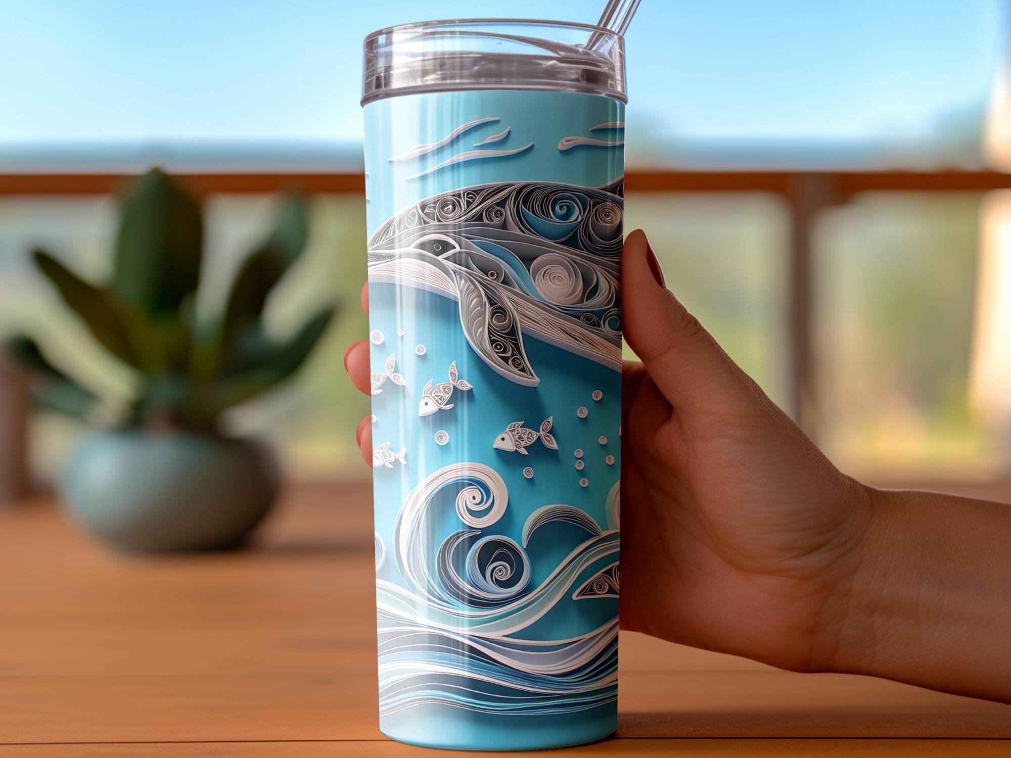 Dolphin Tumbler Wrap: Quilling Art Ocean Design (20oz Tumbler Digital Download PNG)