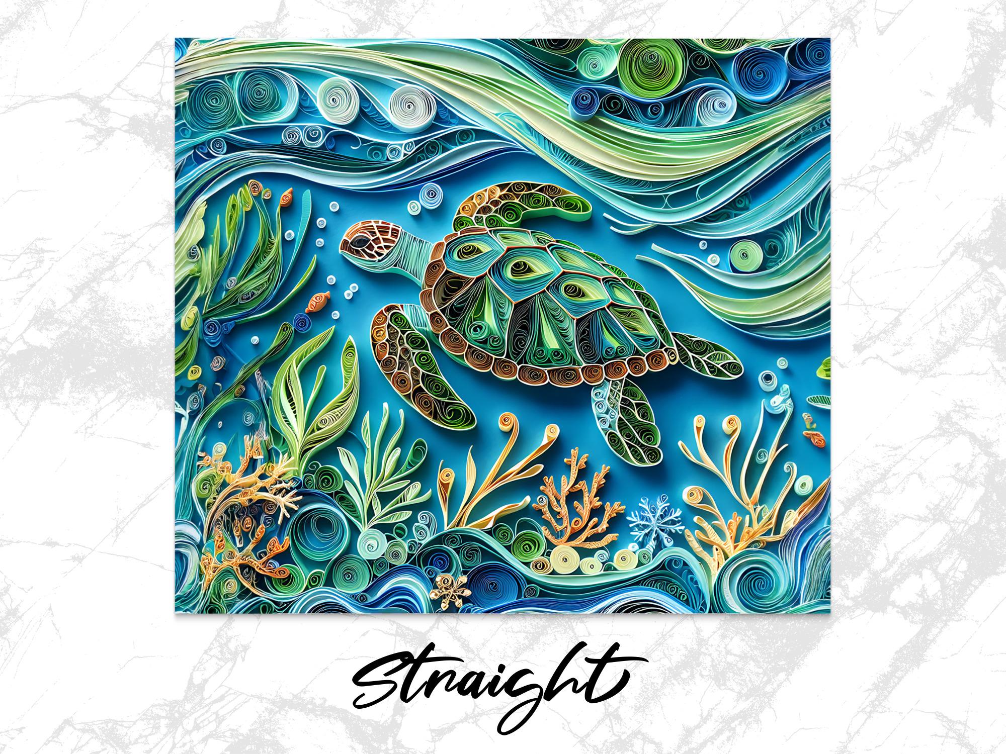 Quilled Sea Turtle Tumbler Wrap: Ocean Sublimation Design (PNG Digital Download)