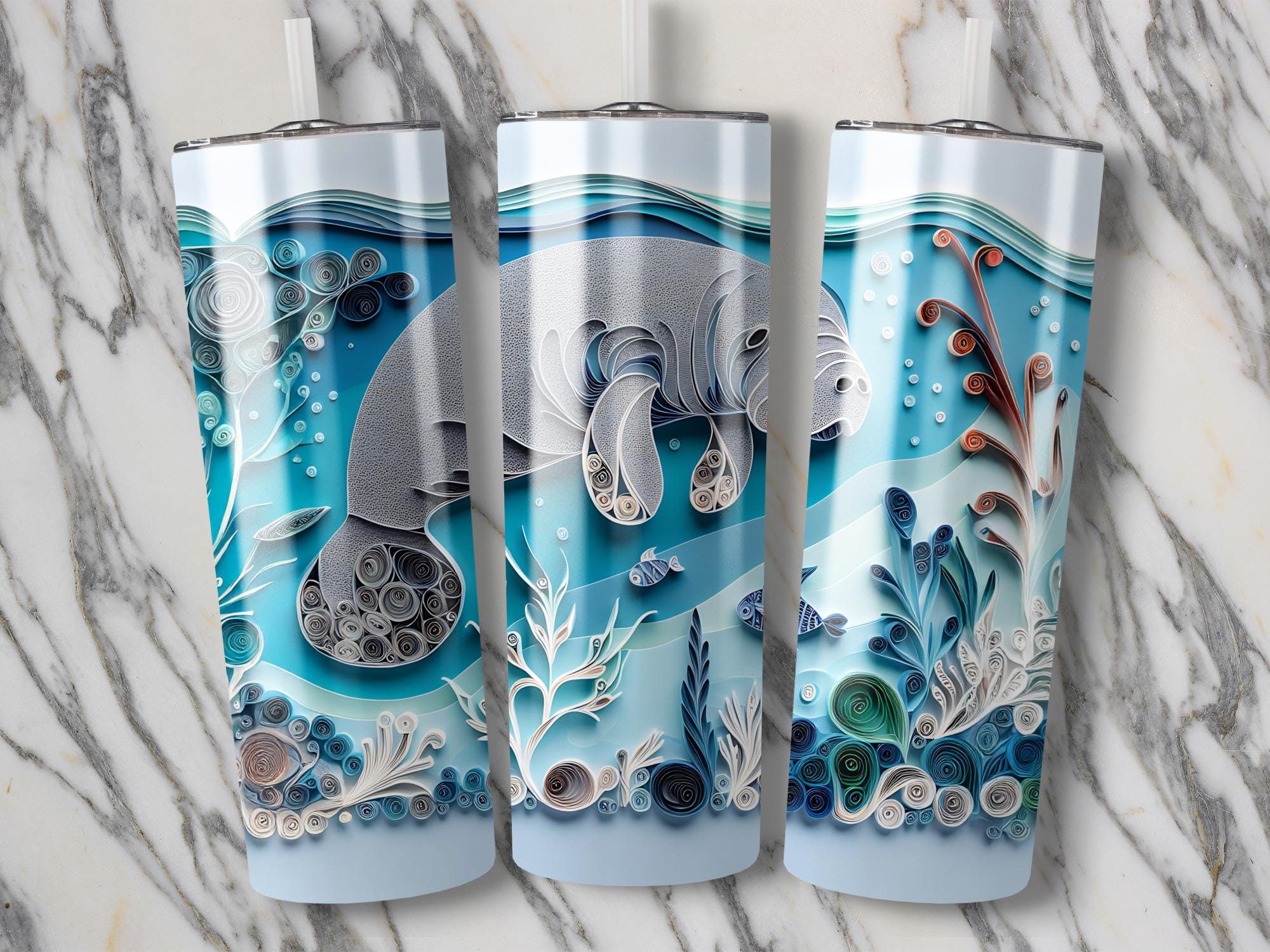 Manatee Tumbler Wrap: Ocean Sea Life Sublimation Design (Digital Download PNG File 20oz Tumbler )
