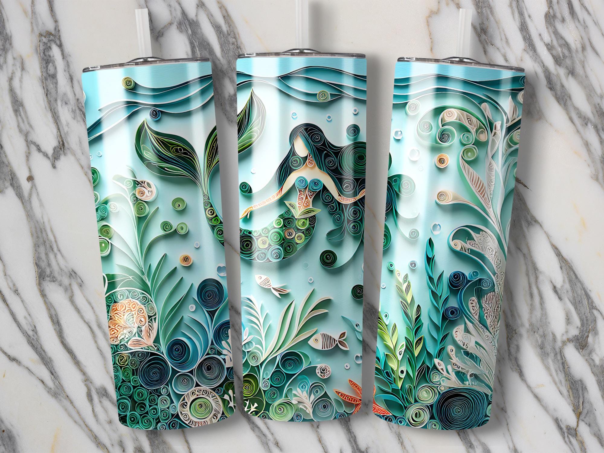 Mermaid Tumbler Wrap: Paper Quilling Under The Sea Design (Digital Download