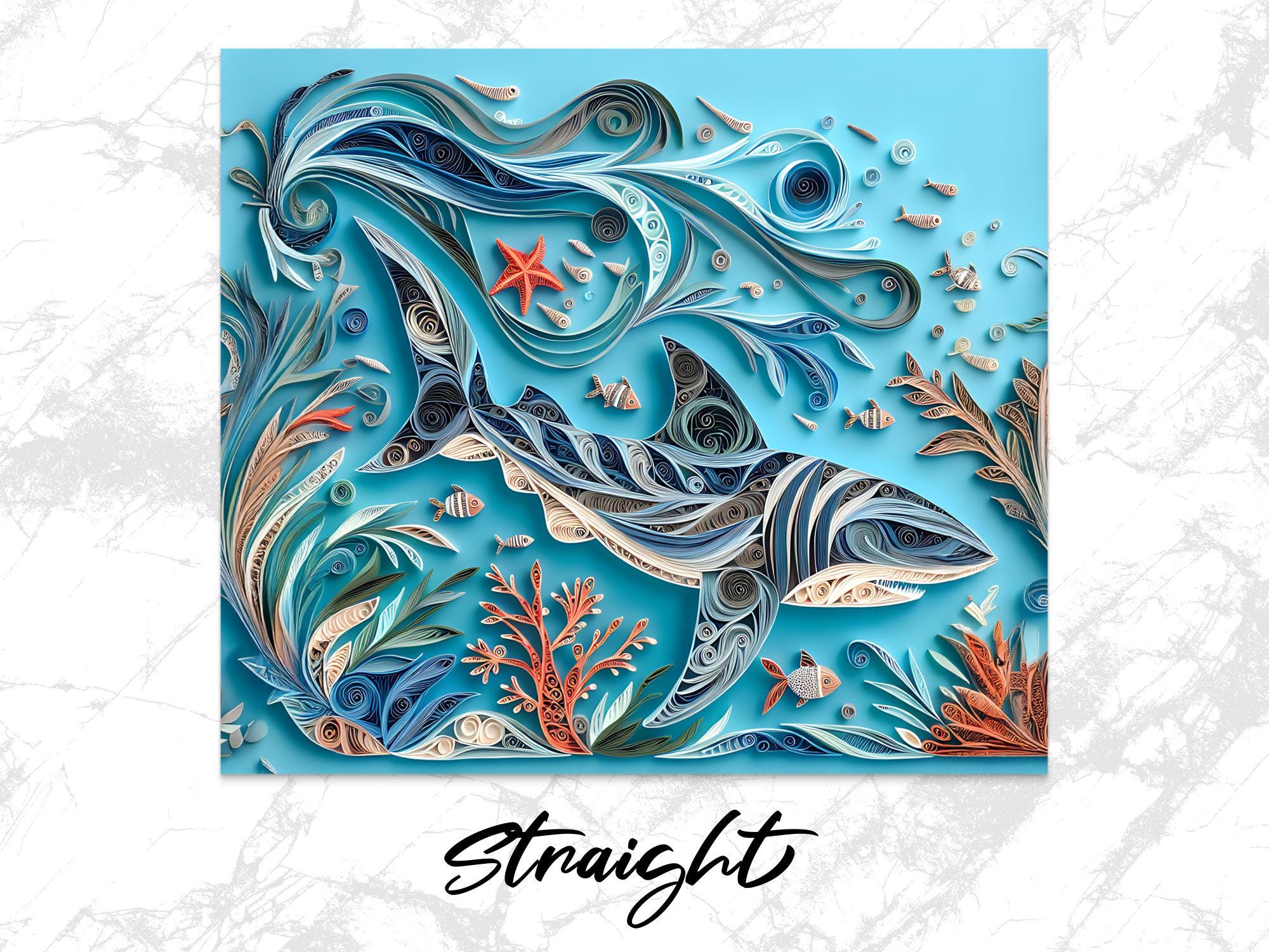 Shark Tumbler Wrap: Paper Quilling Ocean Design (Digital Download PNG File for 20oz Tumblers)
