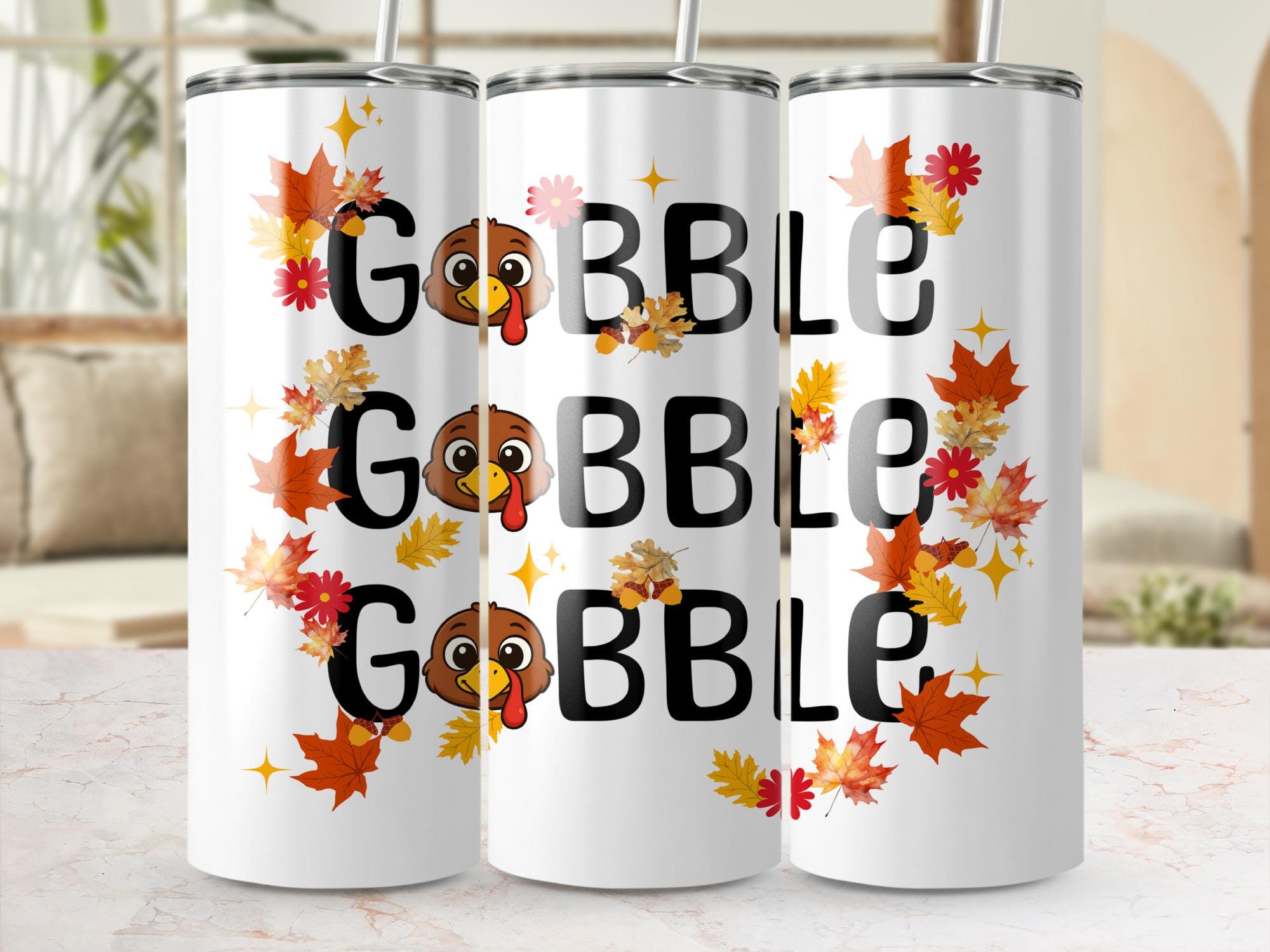 Thanksgiving Tumbler Wrap: Funny Turkey Fall Leaves Design (Digital Download)