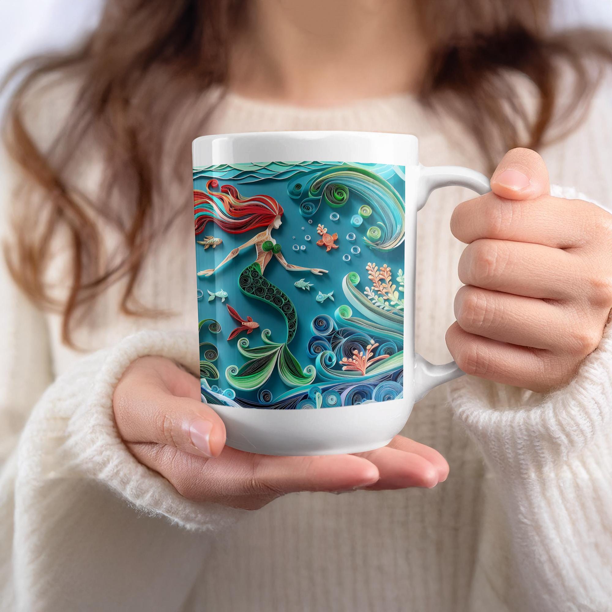 Mermaid Mug Wrap PNG: Ocean Scene Sublimation Design (Digital Download))