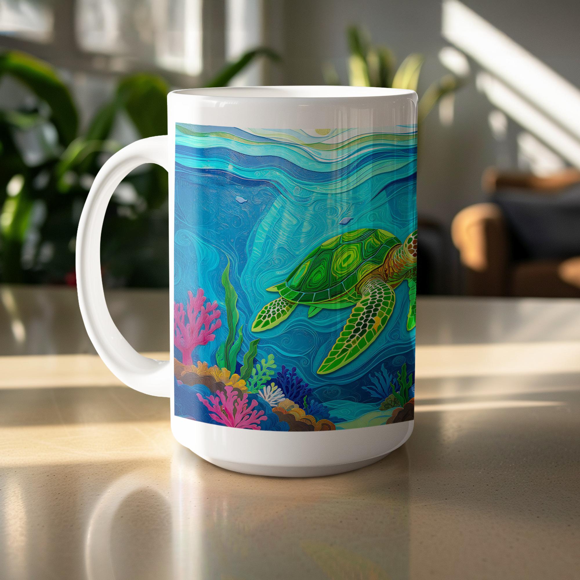 Sea Turtle Mug Wrap: Ocean Life Sublimation Design (Digital Download 15oz PNG File)