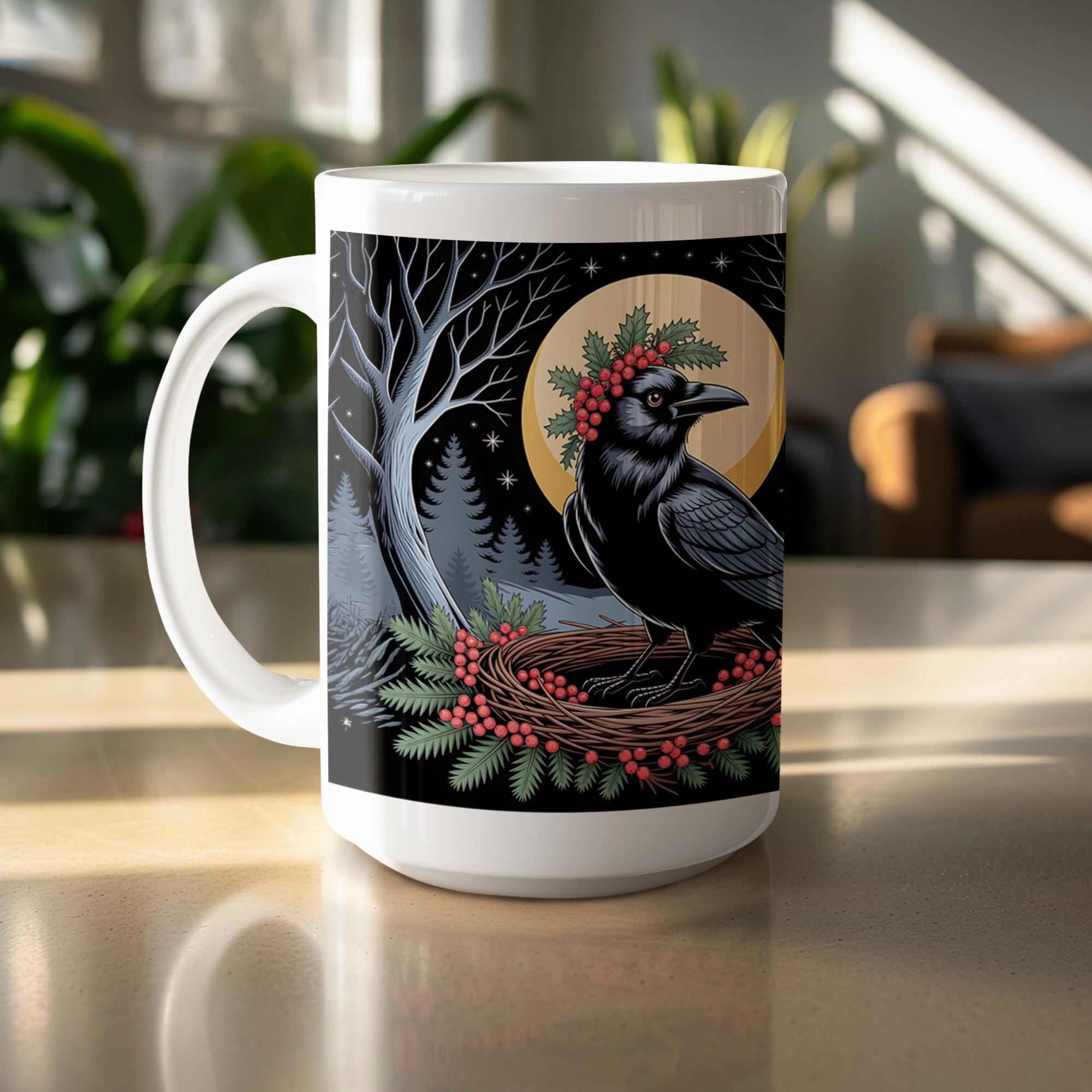 Raven Mug Wrap: Winter Solstice Crow Design (15oz PNG Digital Download