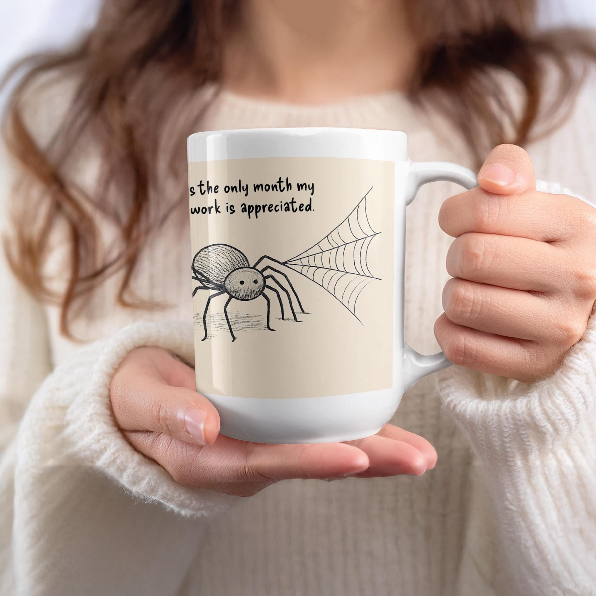 Funny Spider Mug Wrap: Halloween Housework Design (Digital Download, 15 oz PNG File)