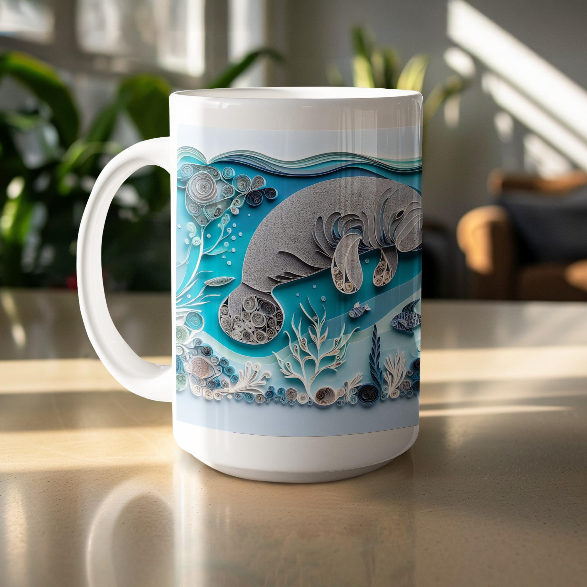Manatee Mug Wrap PNG: Quilling Sublimation Design (Digital Download)