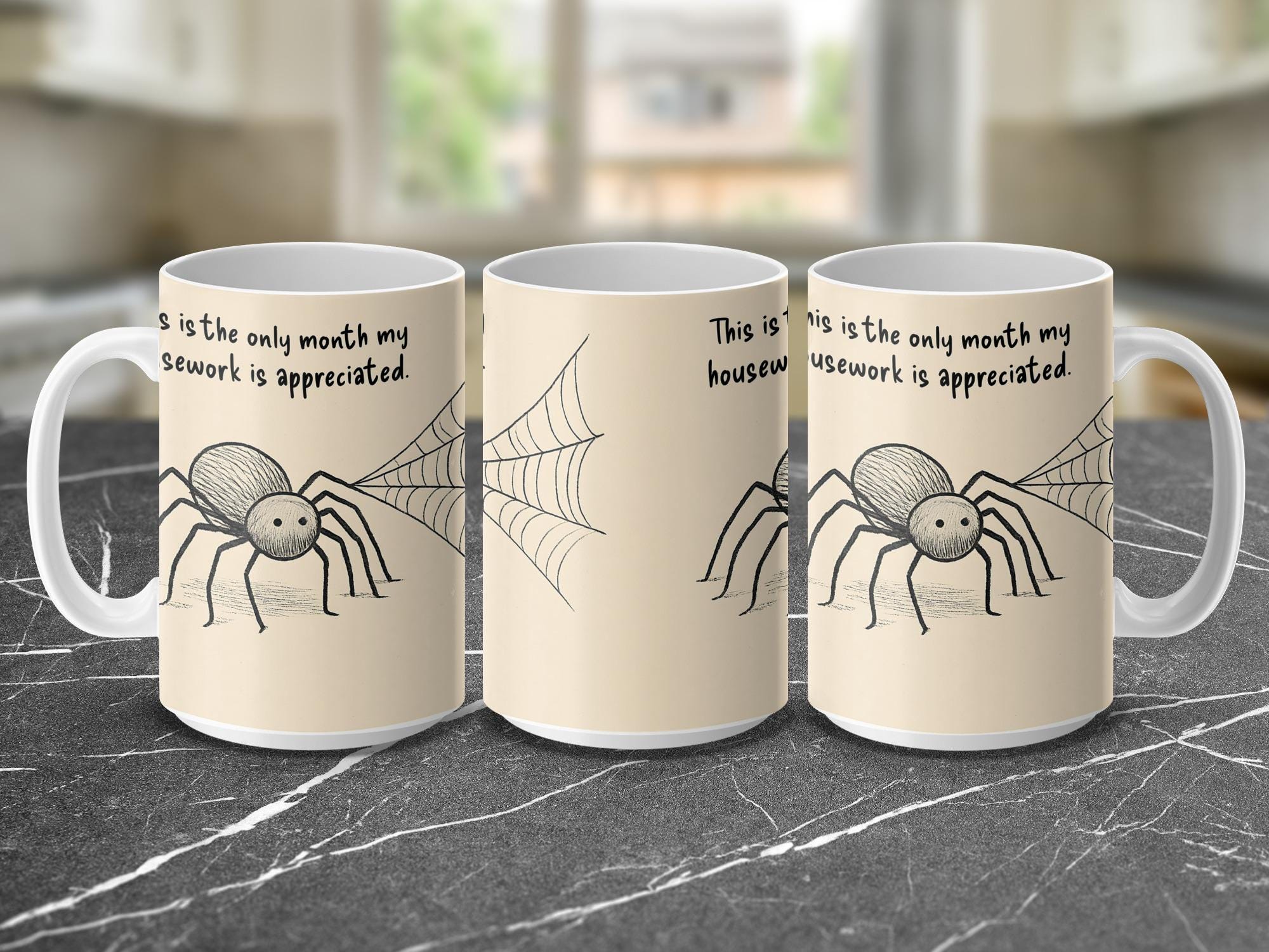 Funny Spider Mug Wrap: Halloween Housework Design (Digital Download, 15 oz PNG File)