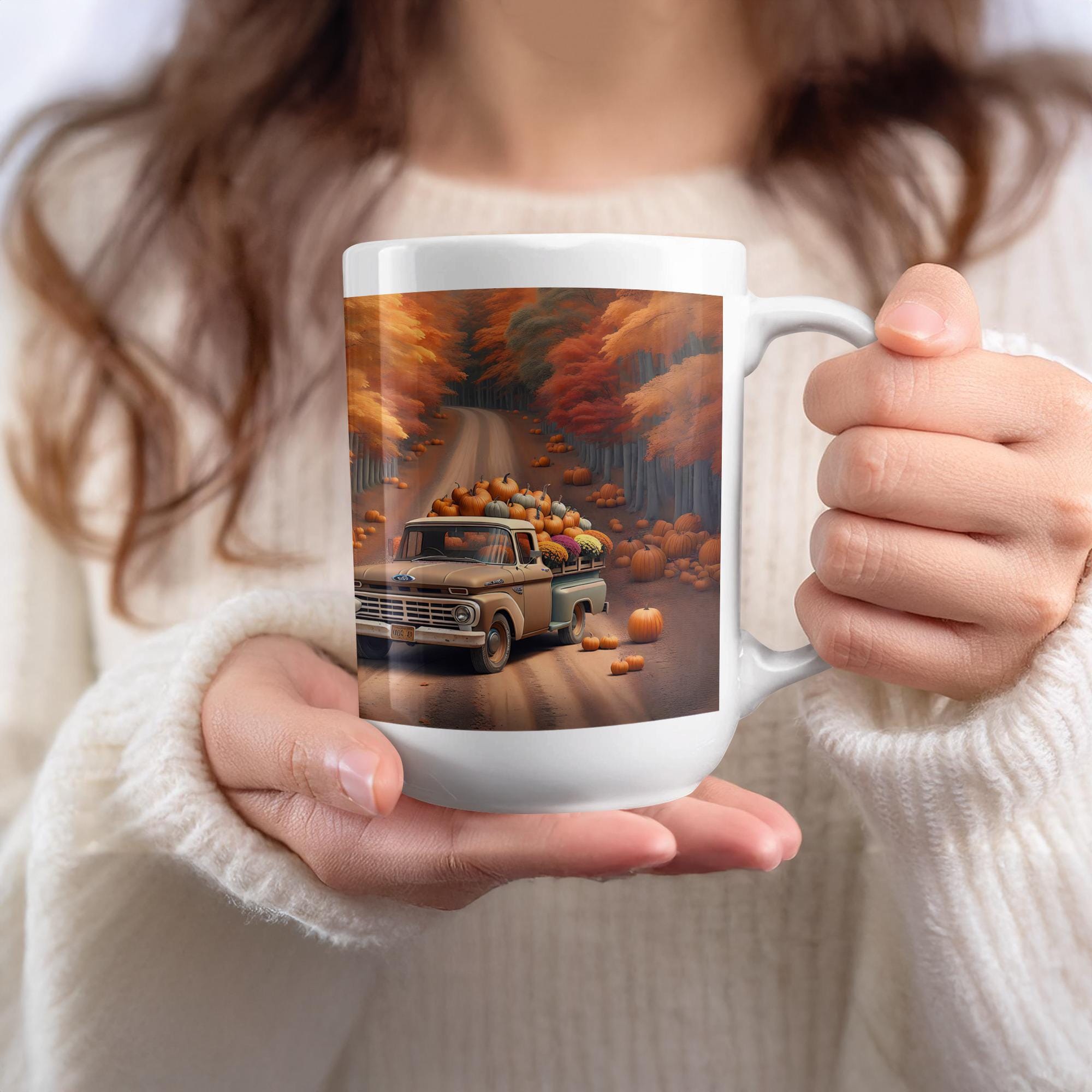 Pumpkin Truck Mug Wrap: Fall Harvest Sublimation Design (Digital Download 15oz PNG File)