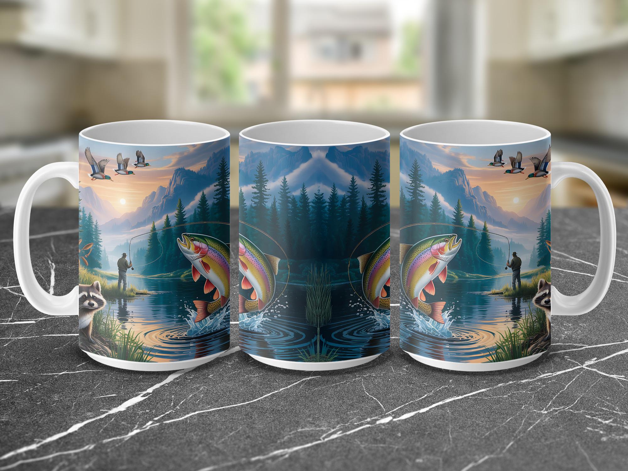 Rainbow Trout Fishing Mug Wrap: Raccoon Art Sublimation Design (Digital Download)