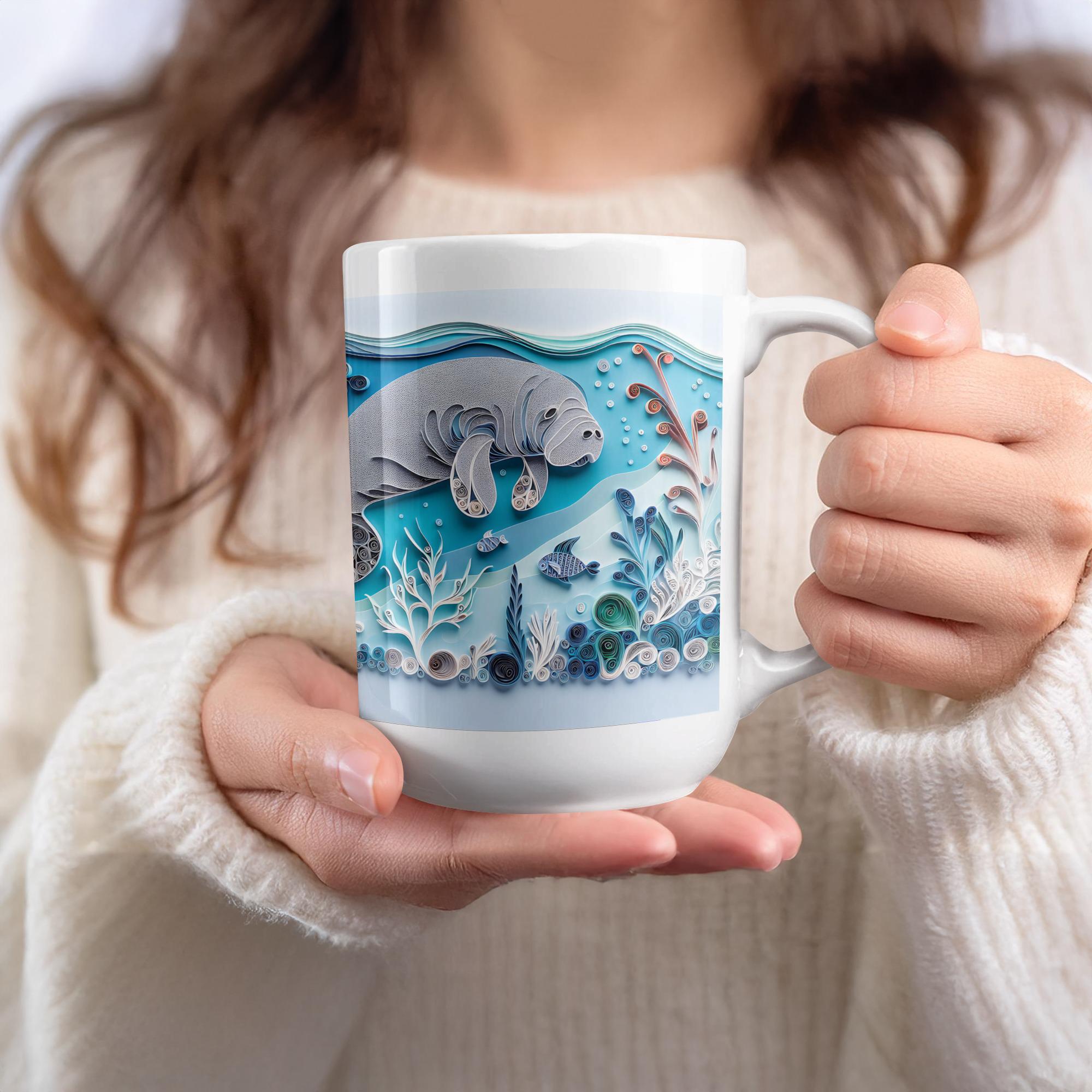 Manatee Mug Wrap PNG: Quilling Sublimation Design (Digital Download)